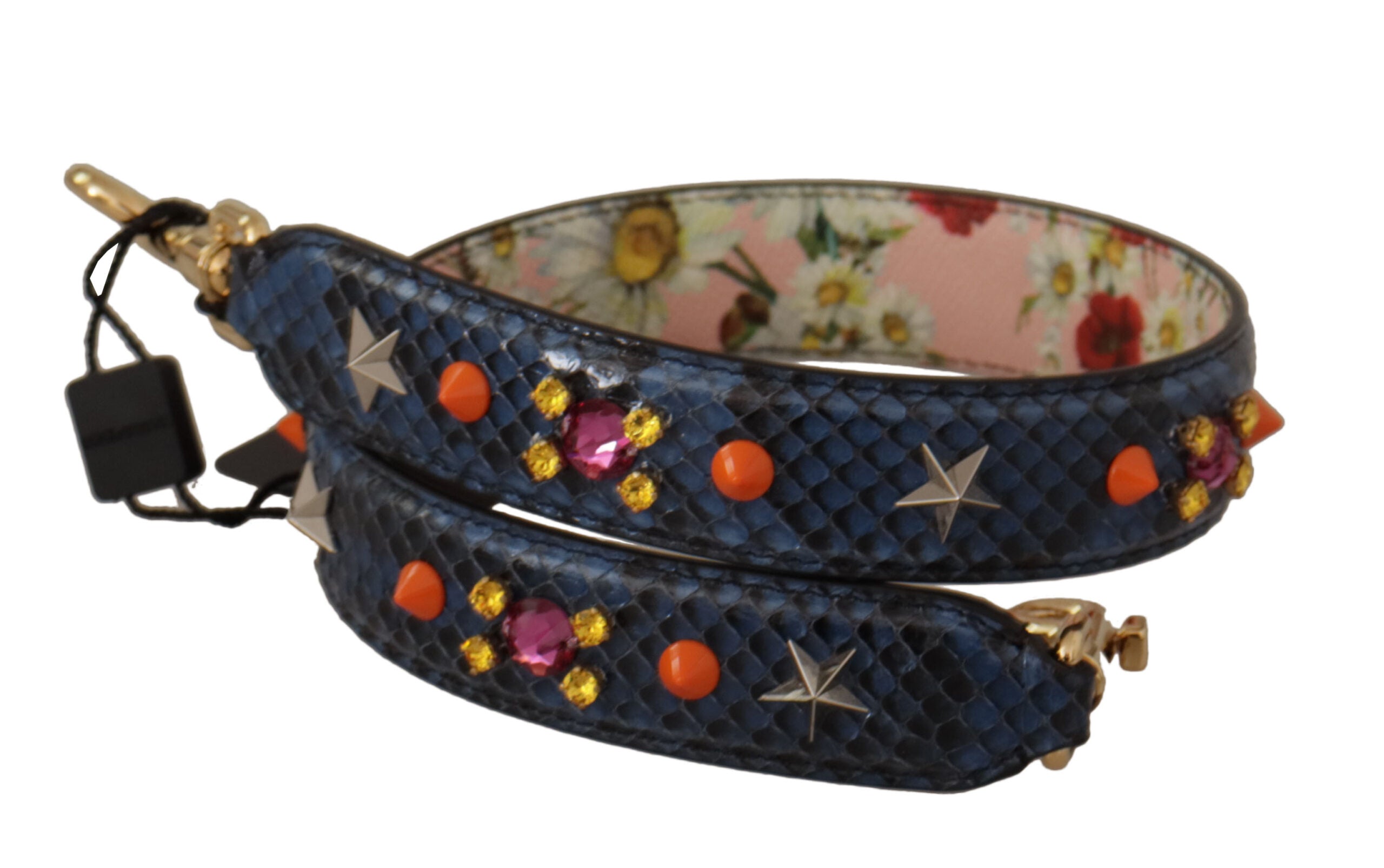 Dolce & Gabbana Blauer Exotenleder-Kristalle Wende-Schulterriemen-2