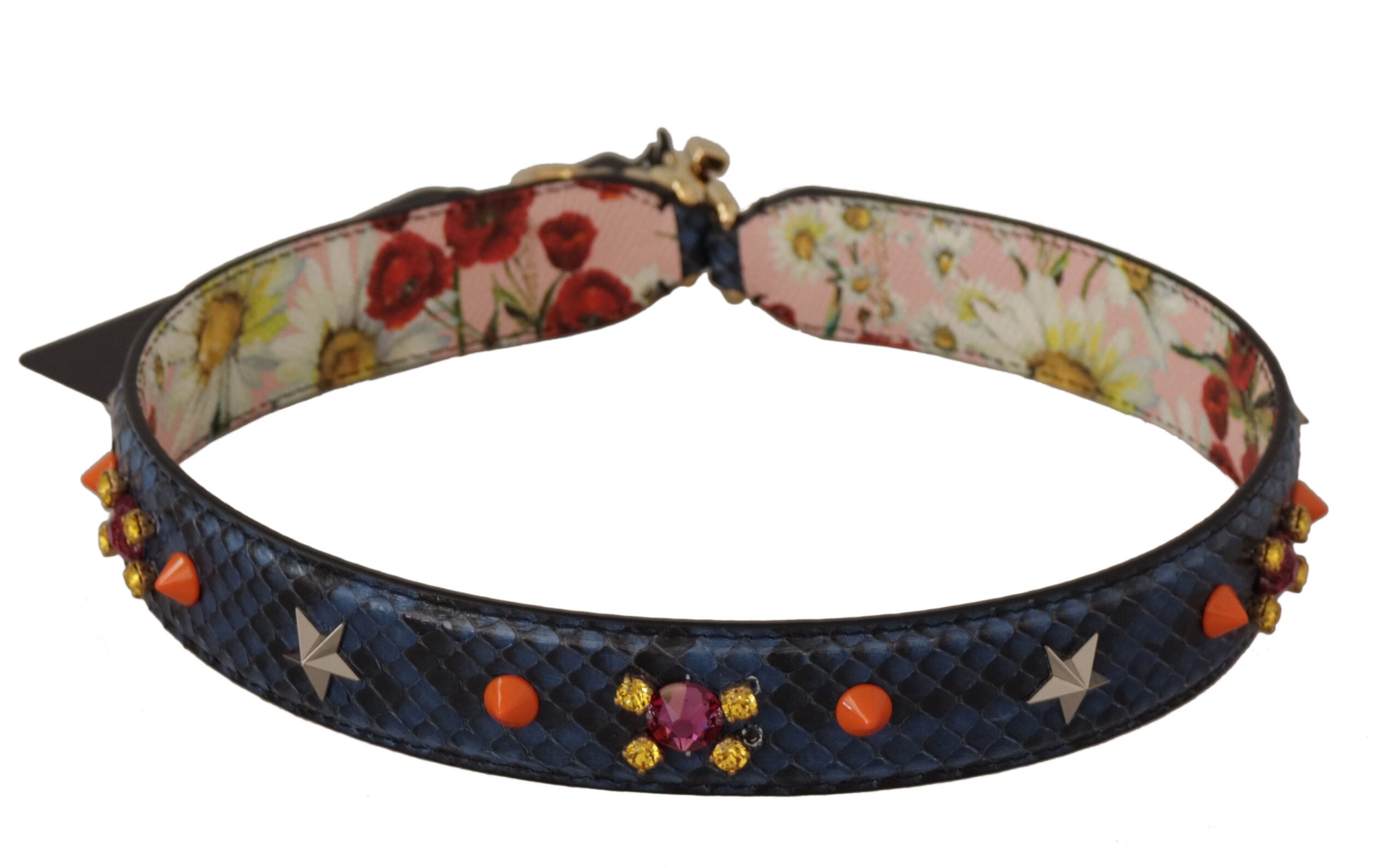 Dolce & Gabbana Blauer Exotenleder-Kristalle Wende-Schulterriemen-3
