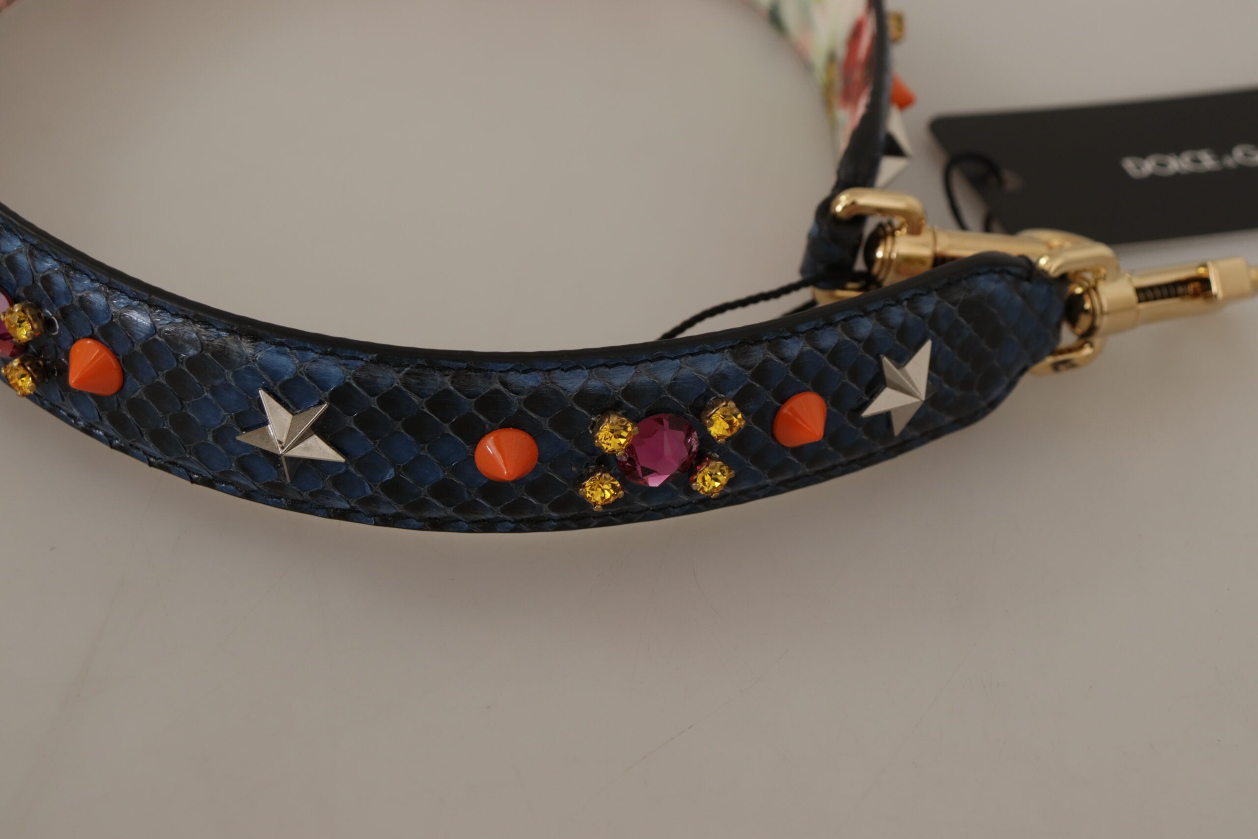 Dolce & Gabbana Blauer Exotenleder-Kristalle Wende-Schulterriemen-6