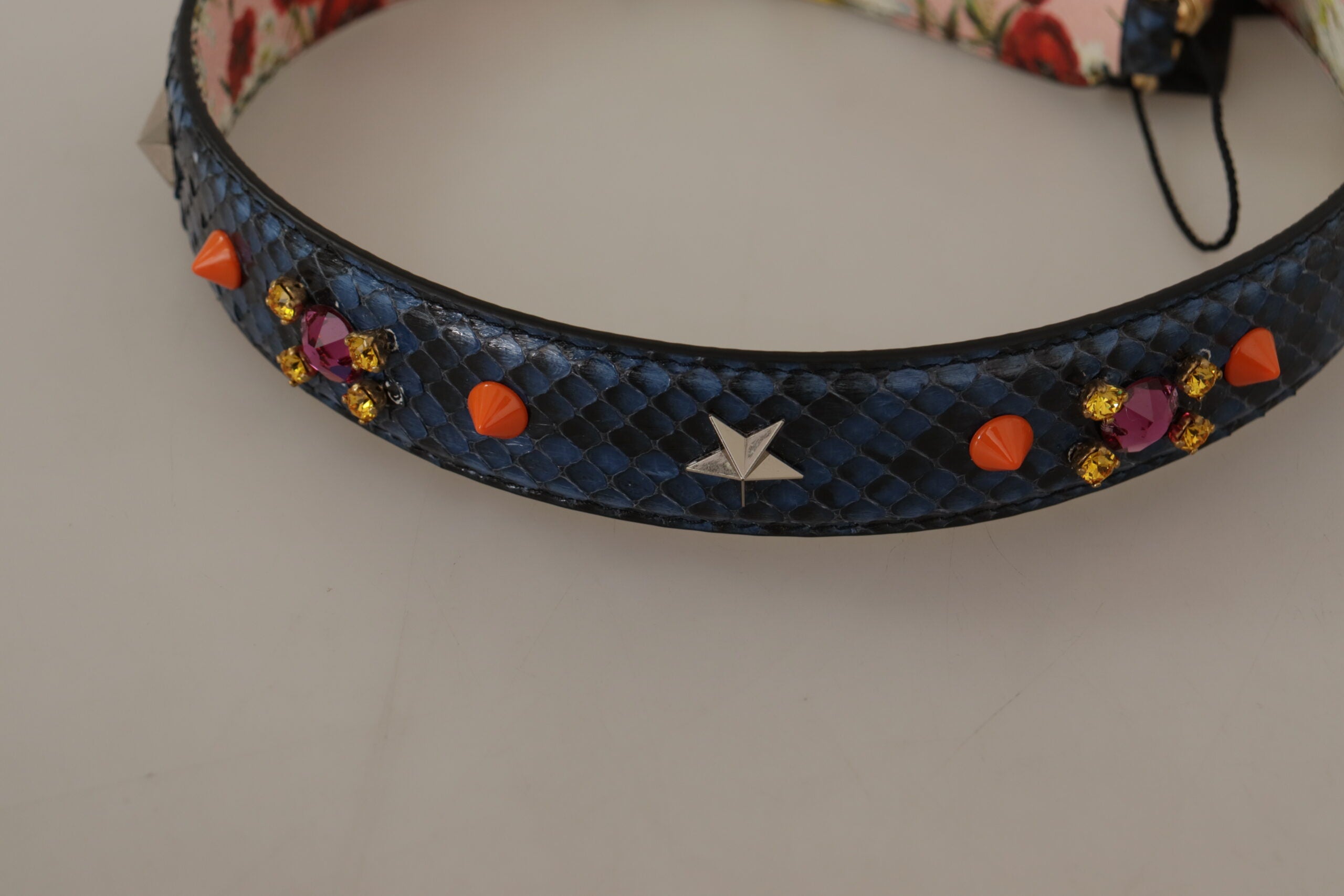 Dolce & Gabbana Blauer Exotenleder-Kristalle Wende-Schulterriemen-7