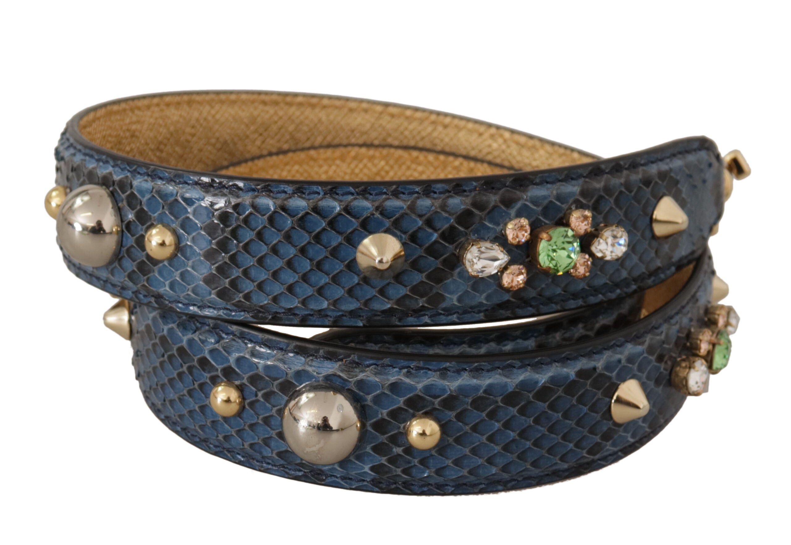 Correa de hombro de piel exótica azul con cristales de Dolce & Gabbana-1