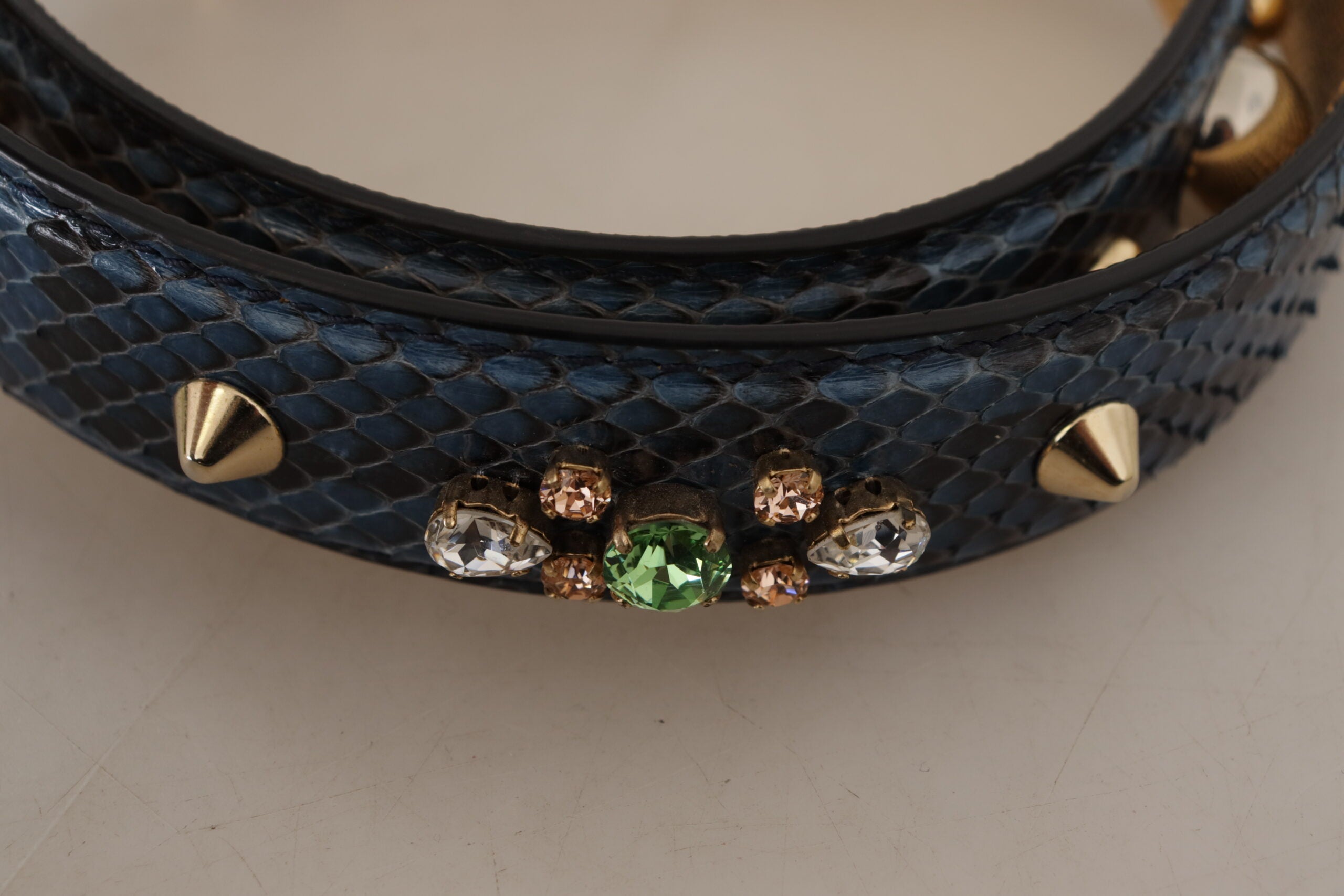 Correa de hombro de piel exótica azul con cristales de Dolce & Gabbana-3
