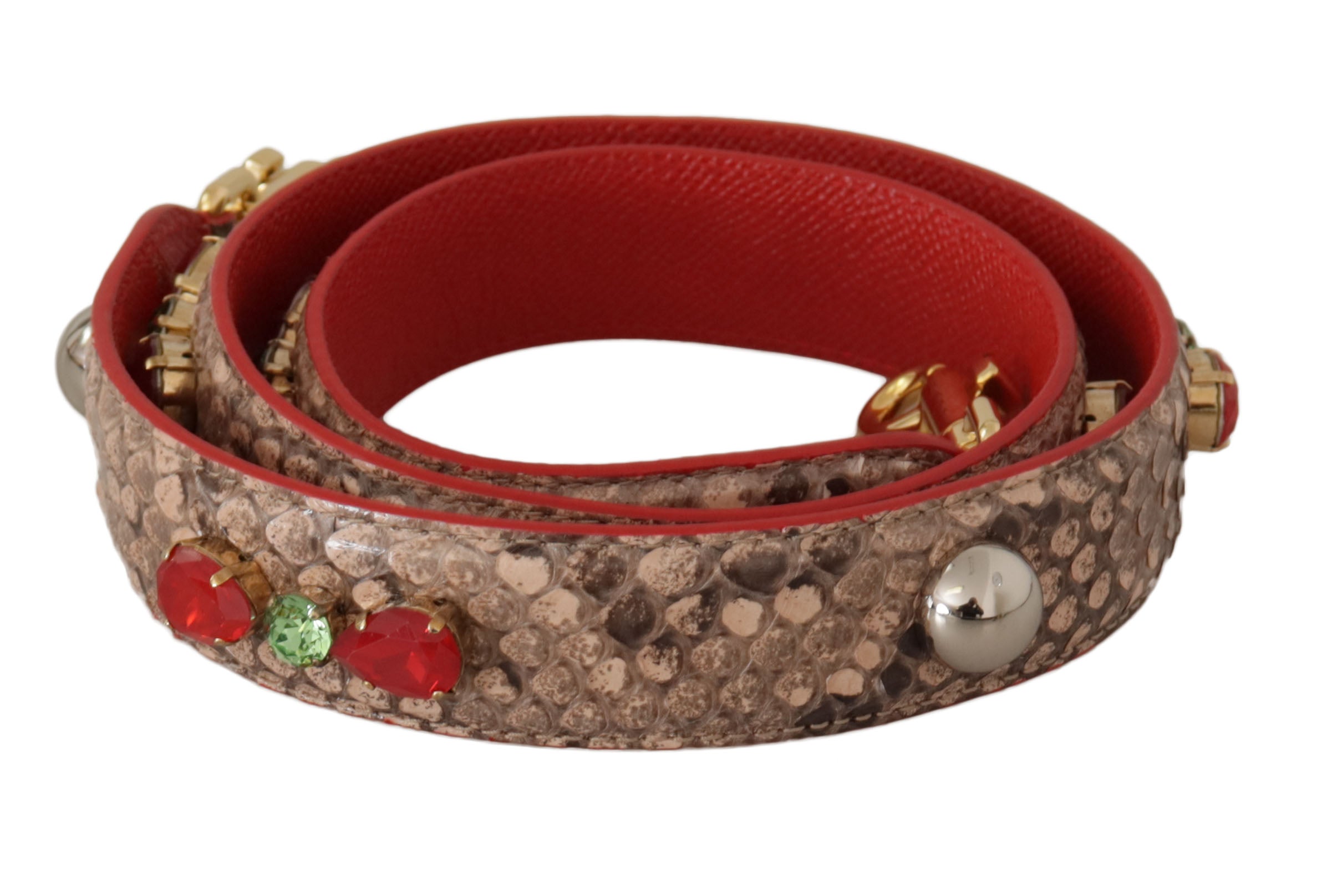 Dolce & Gabbana Brauner Pythonleder-Schulterriemen mit Kristallen-1
