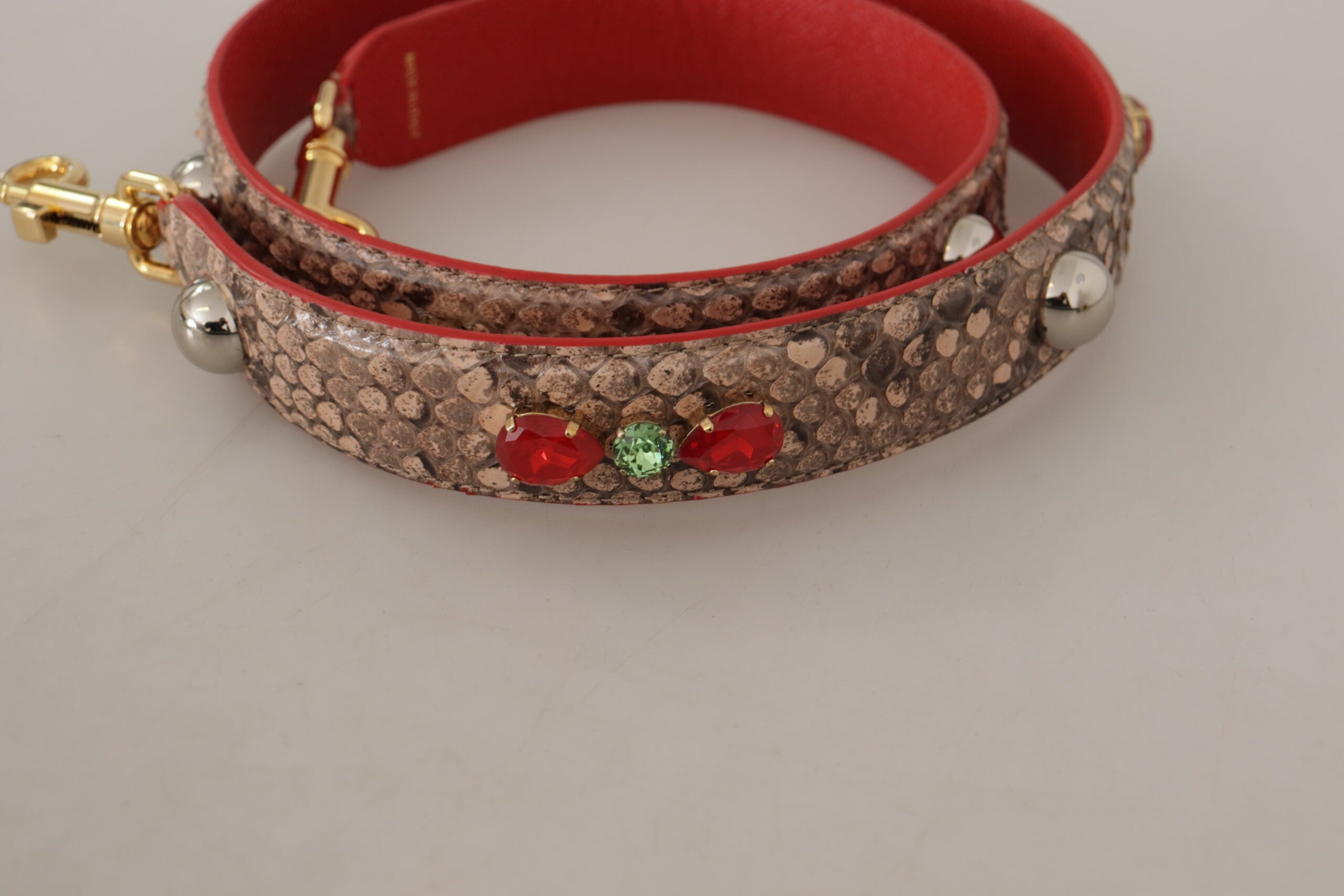 Dolce & Gabbana Brauner Pythonleder-Schulterriemen mit Kristallen-4