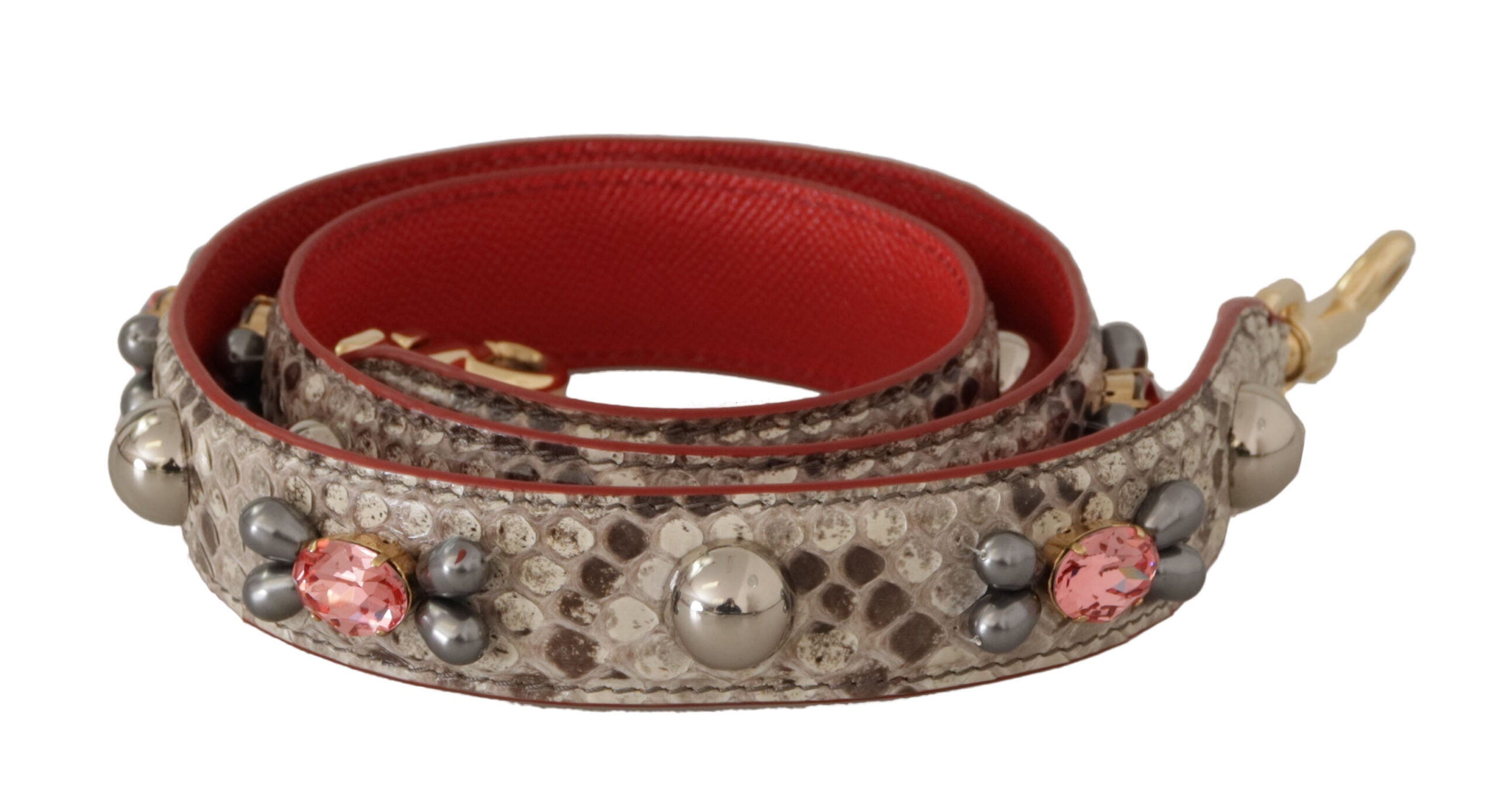 Dolce & Gabbana Beigefarbener Schulterriemen aus exotischem Leder mit Nieten-1