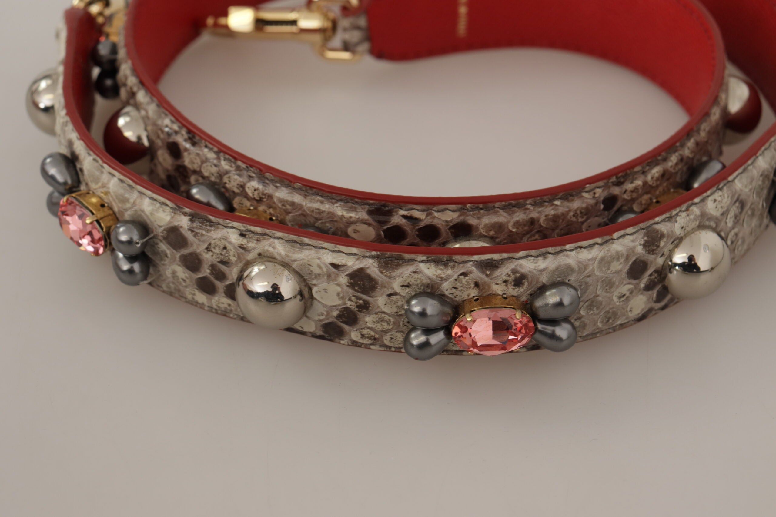 Dolce & Gabbana Beigefarbener Schulterriemen aus exotischem Leder mit Nieten-4