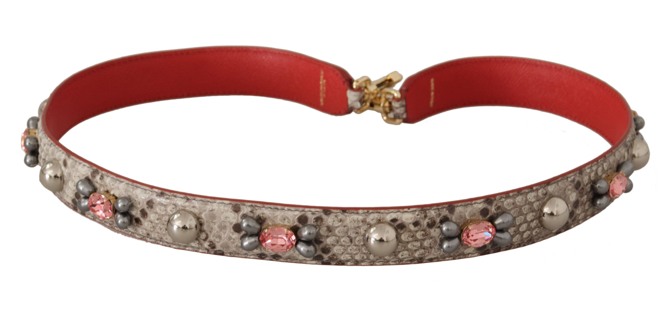 Dolce & Gabbana Beigefarbener Schulterriemen aus exotischem Leder mit Nieten-5