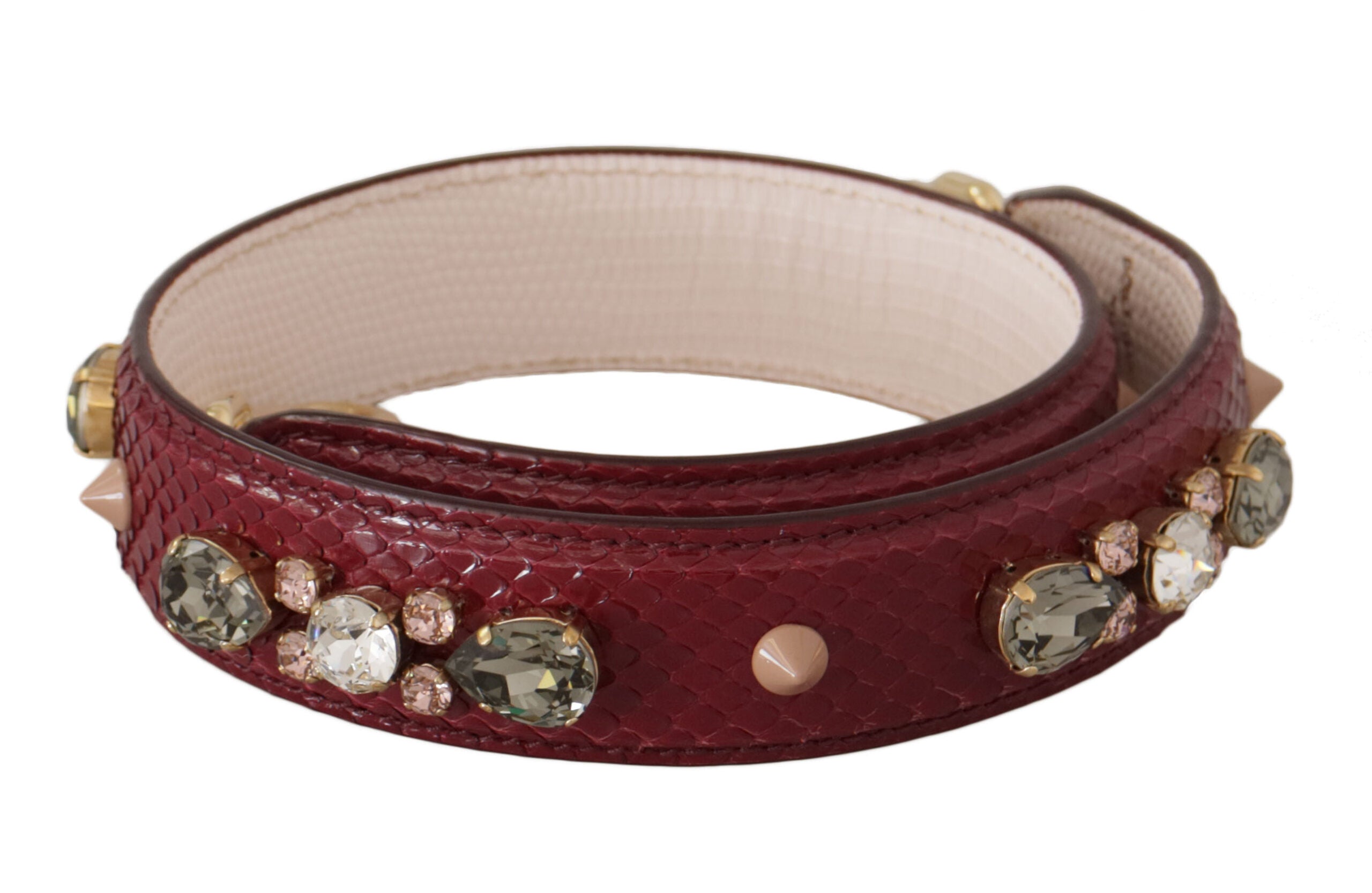 Correa para el hombro para bolso Dolce & Gabbana de piel burdeos con cristales-1