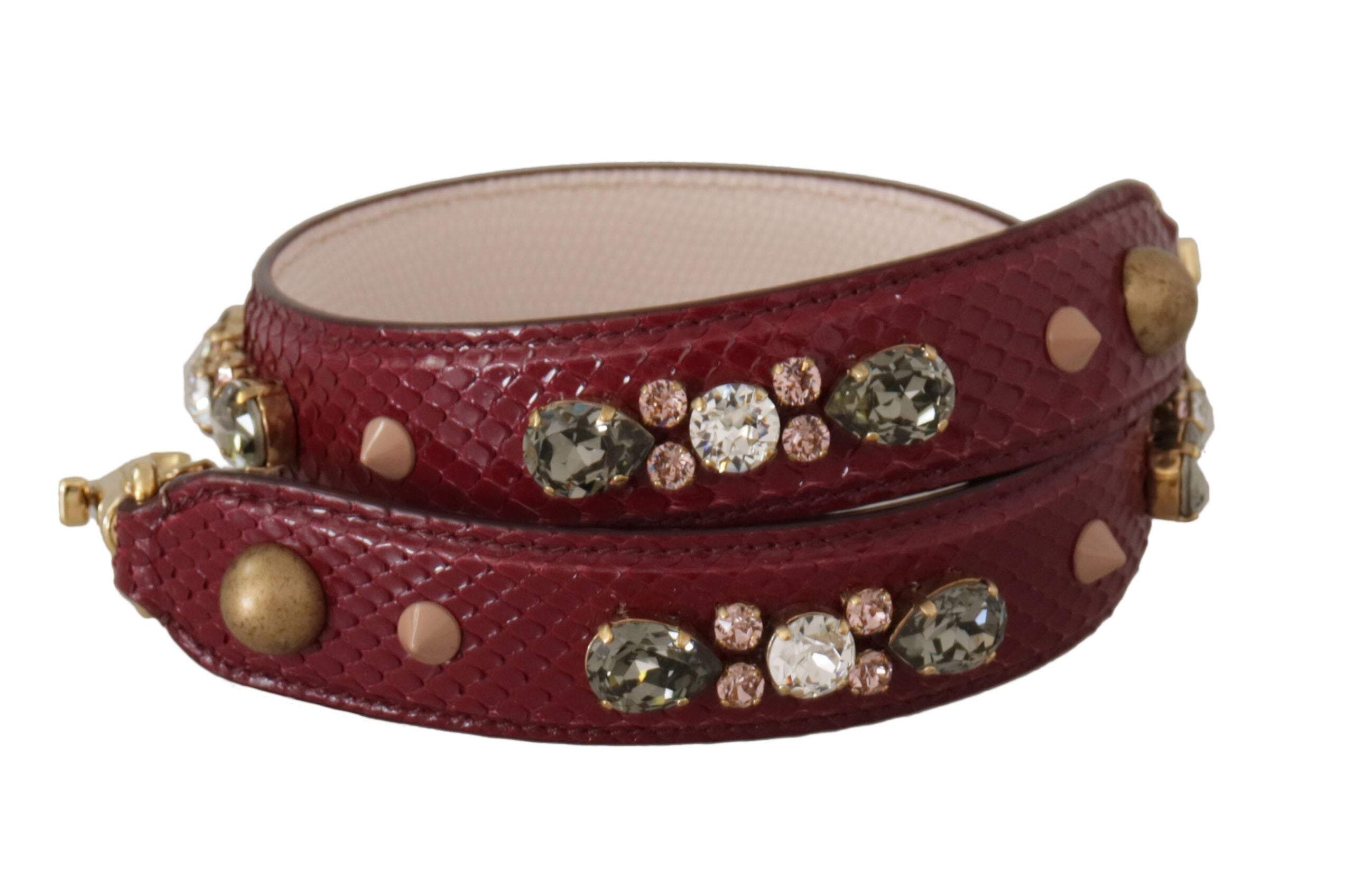Correa para el hombro para bolso Dolce & Gabbana de piel burdeos con cristales-2