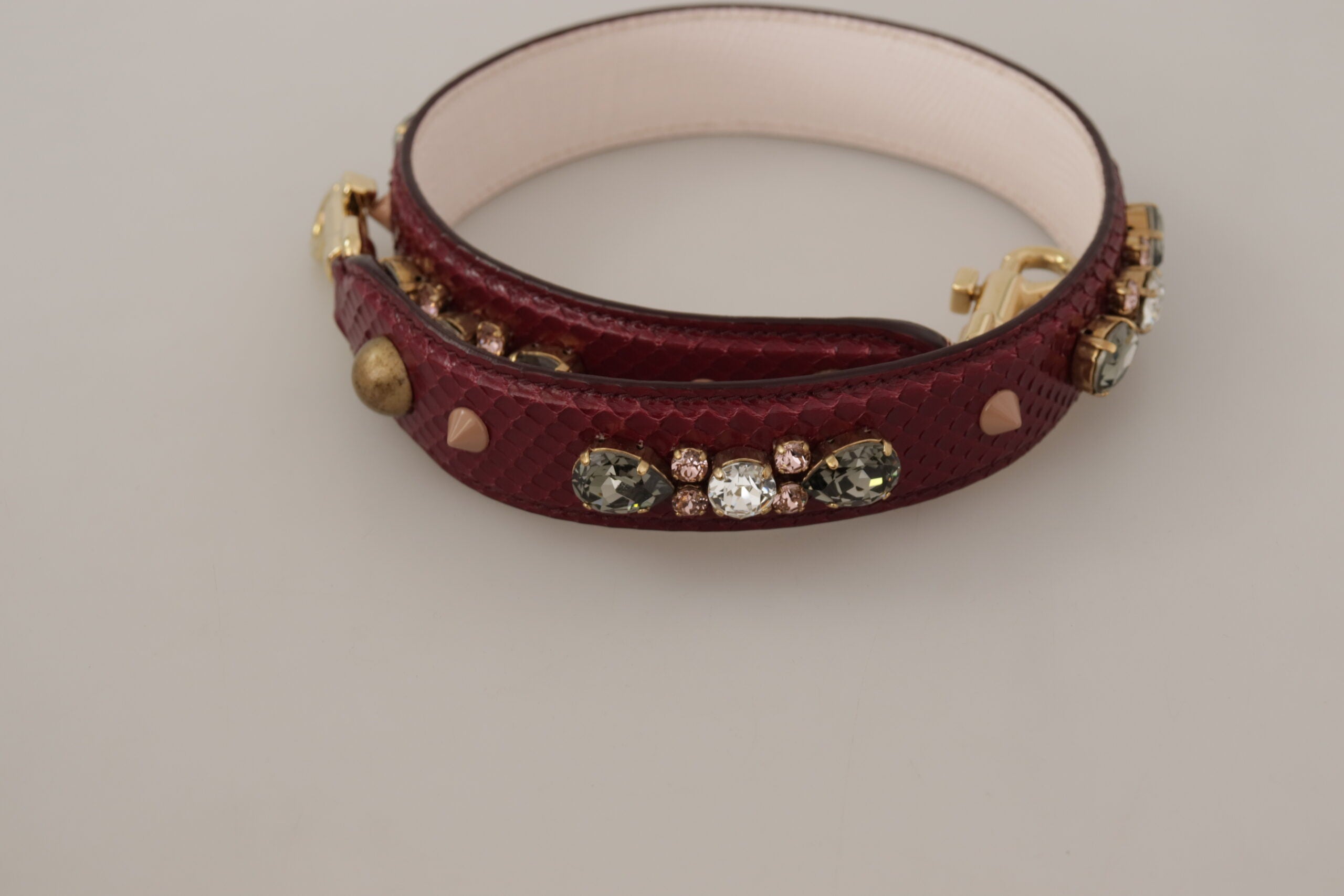 Correa para el hombro para bolso Dolce & Gabbana de piel burdeos con cristales-4
