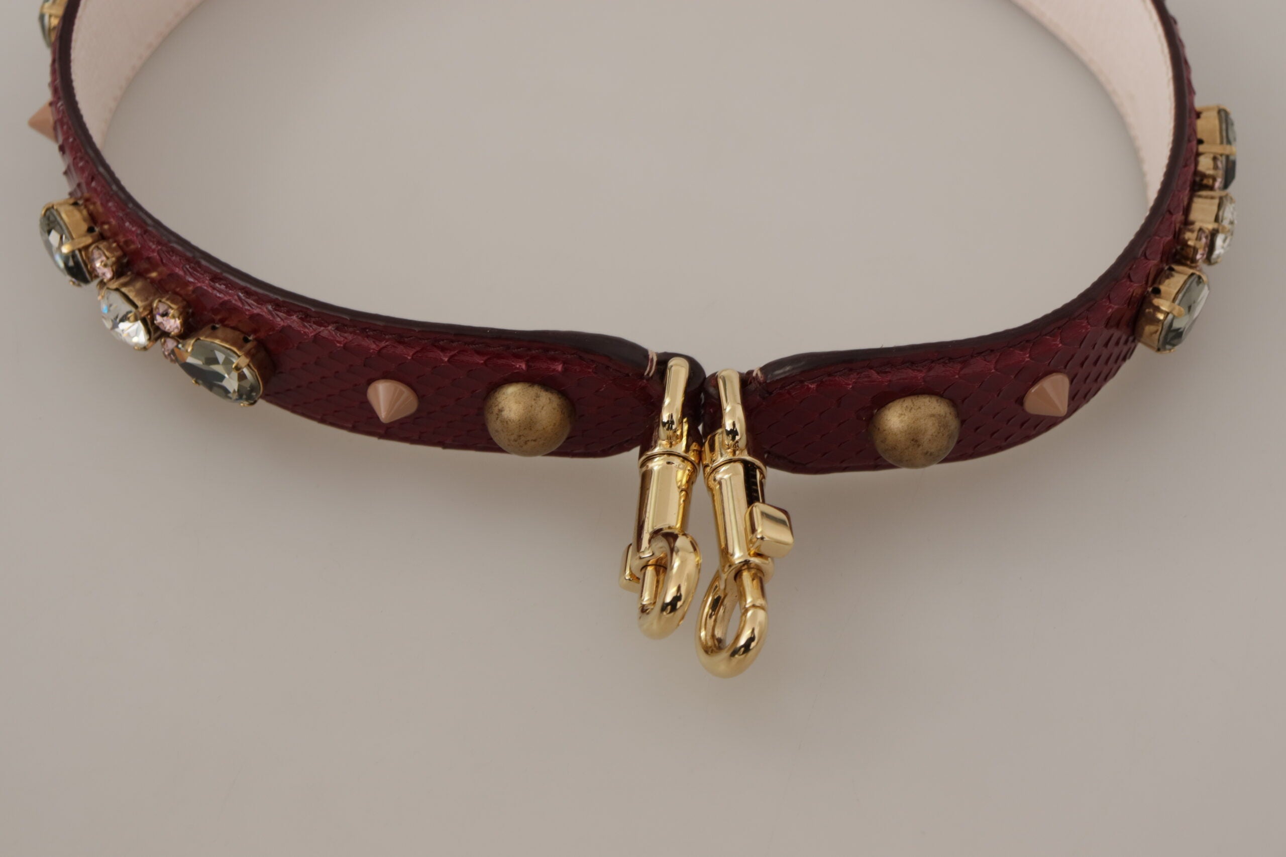 Correa para el hombro para bolso Dolce & Gabbana de piel burdeos con cristales-5
