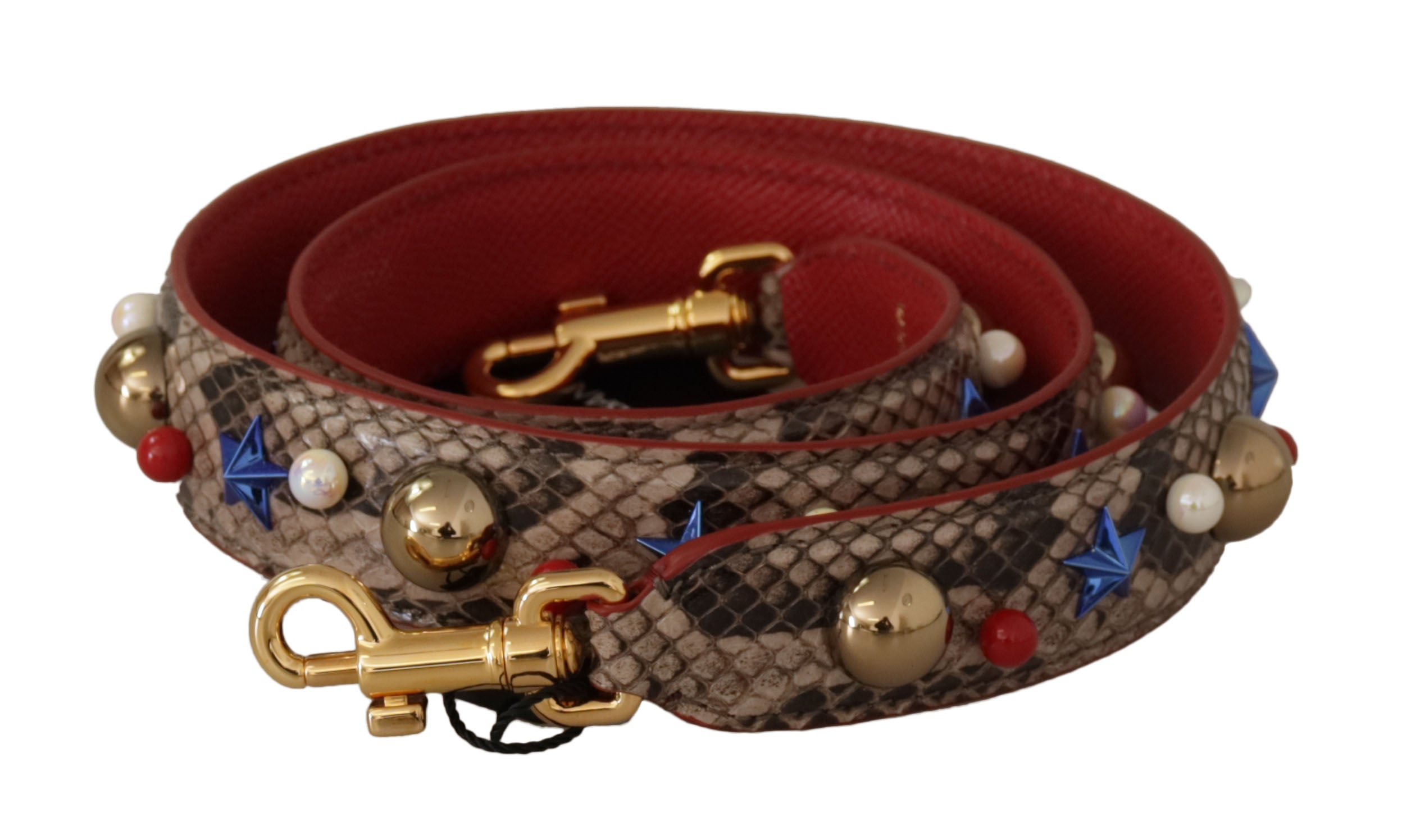 Dolce & Gabbana Brown Python Leather Shoulder Strap with Studs-1