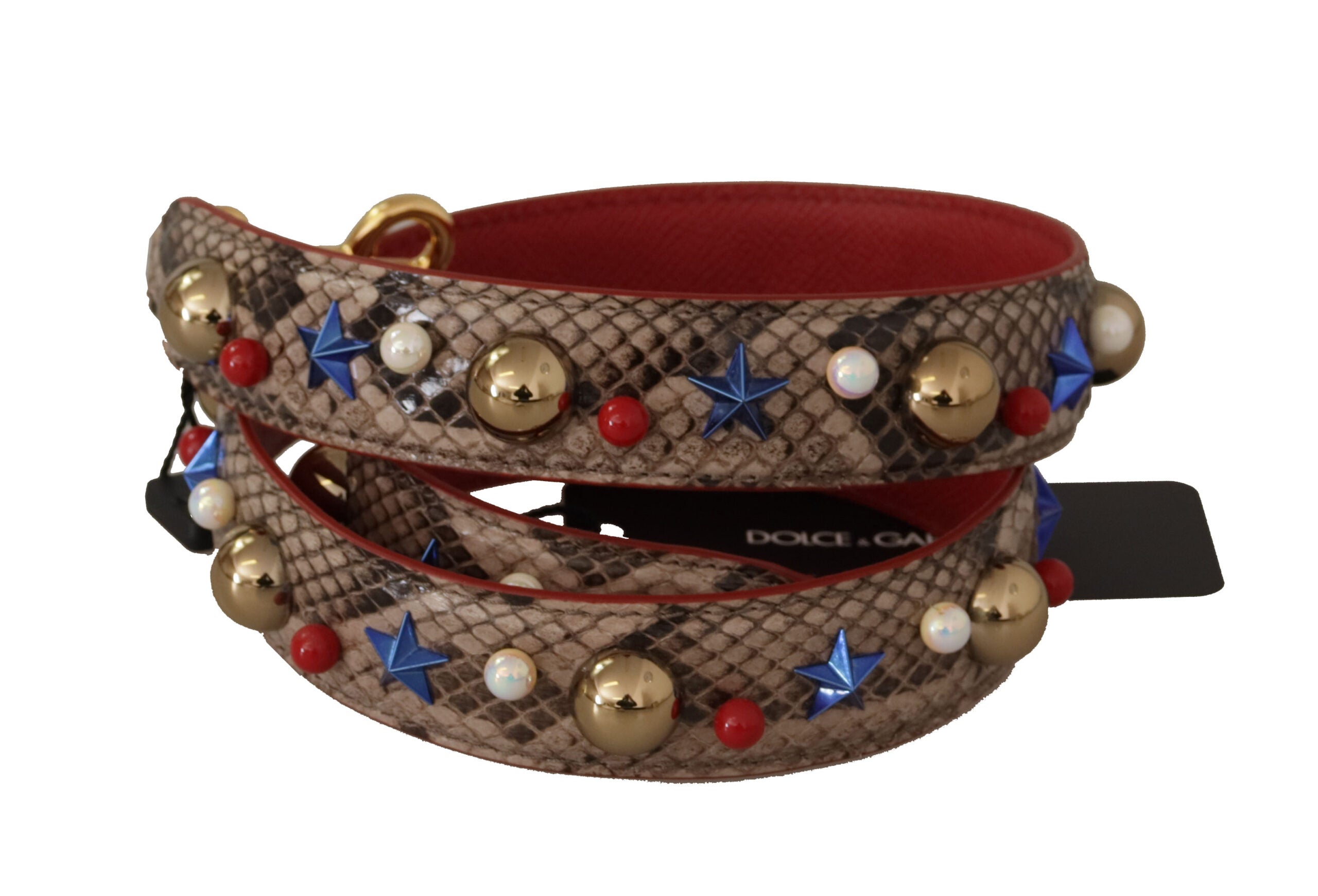 Dolce & Gabbana Brown Python Leather Shoulder Strap with Studs-2