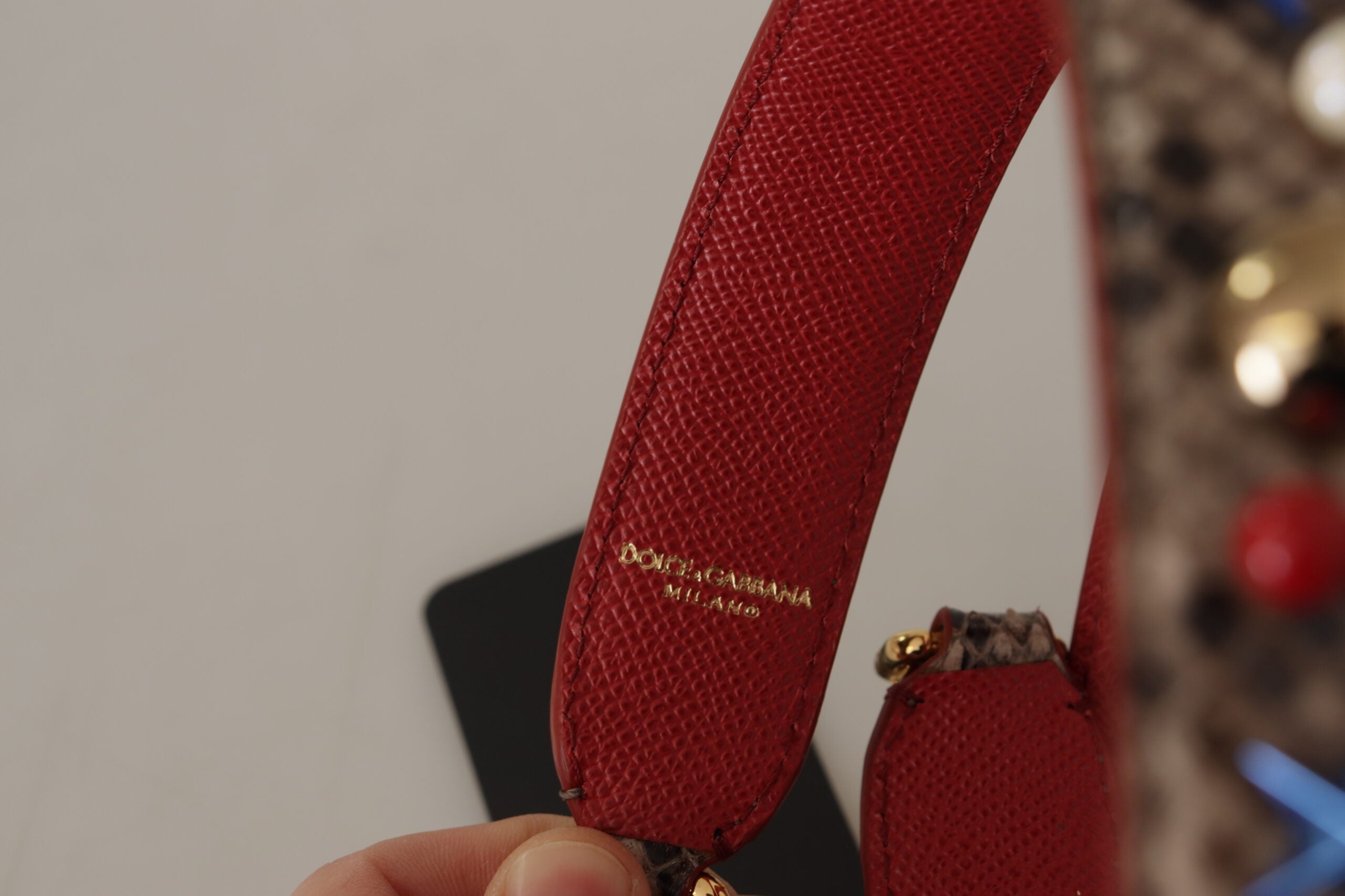 Dolce & Gabbana Brown Python Leather Shoulder Strap with Studs-4