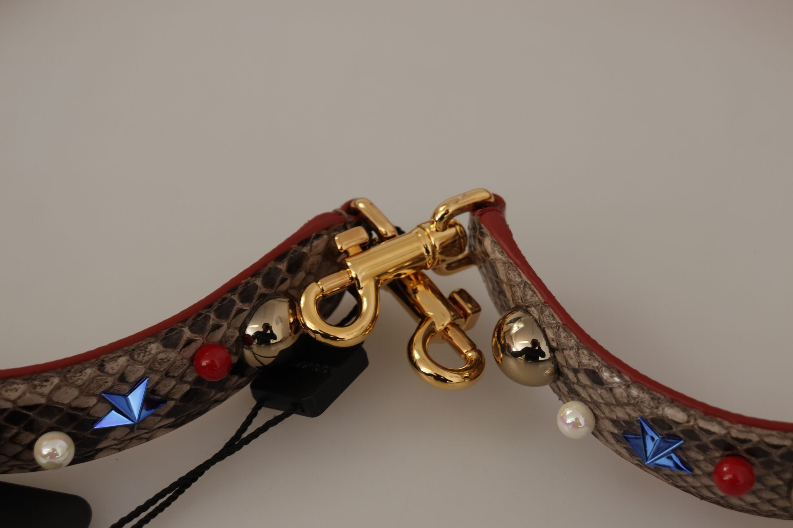 Dolce & Gabbana Brown Python Leather Shoulder Strap with Studs-5