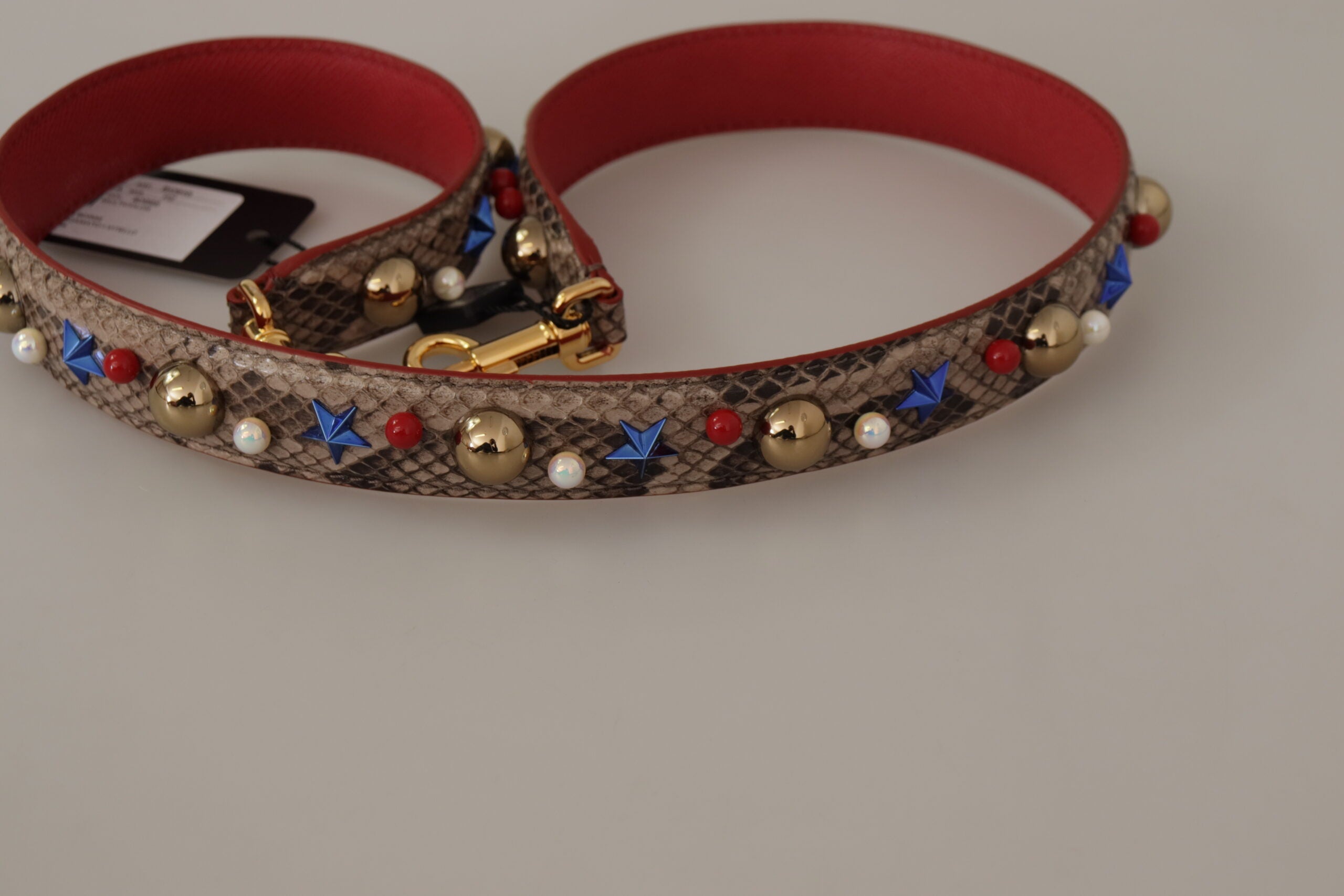 Dolce & Gabbana Brown Python Leather Shoulder Strap with Studs-6