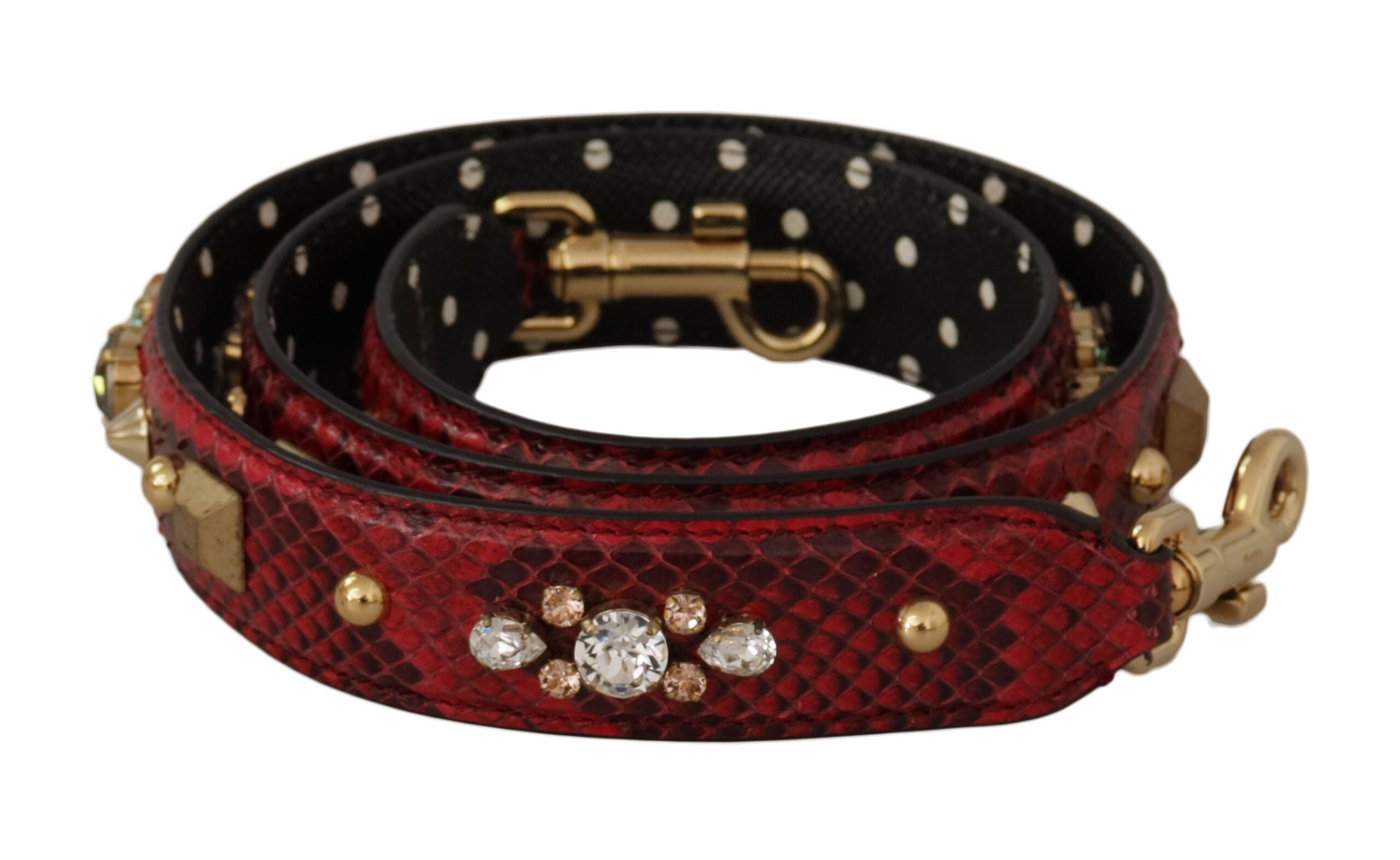 Dolce & Gabbana Red Python Leather with Crystals Reversible Shoulder Strap-1
