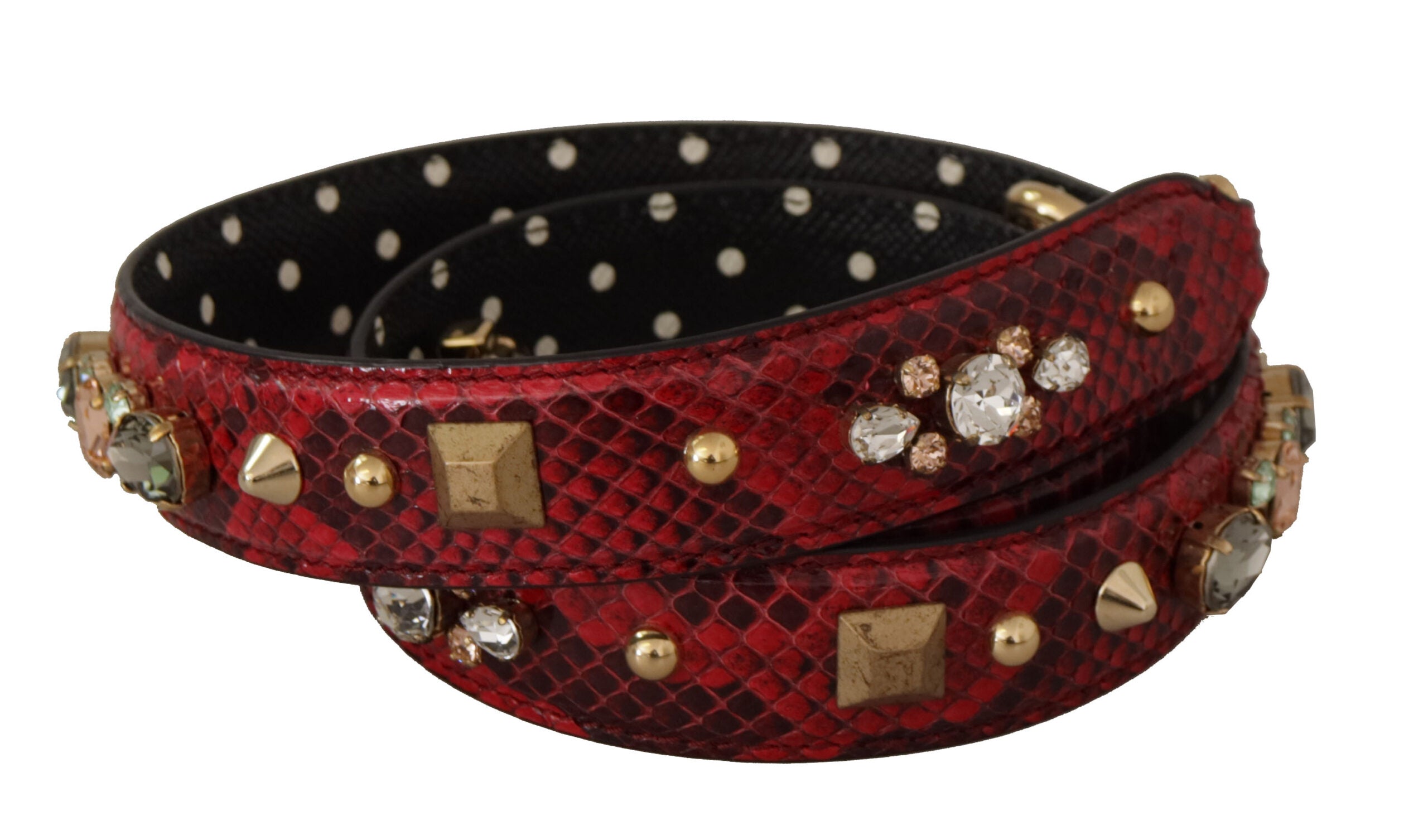 Dolce & Gabbana Red Python Leather with Crystals Reversible Shoulder Strap-2