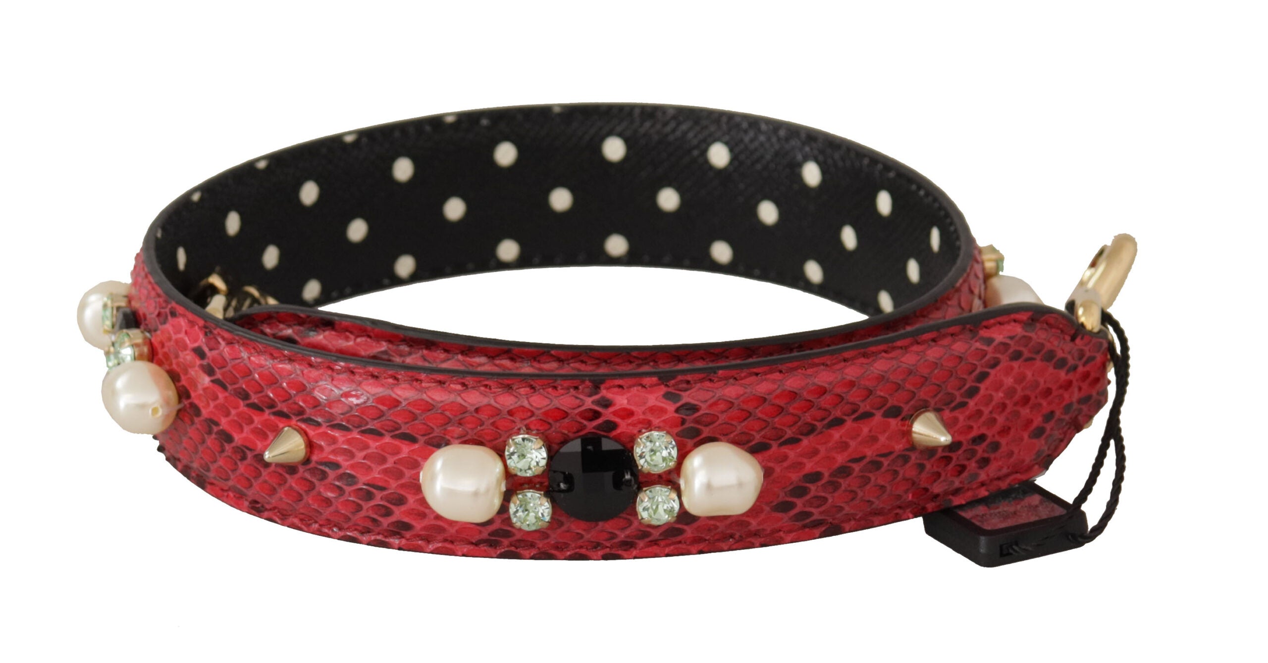 Dolce & Gabbana Red Python Leather with Crystals Reversible Shoulder Strap-1