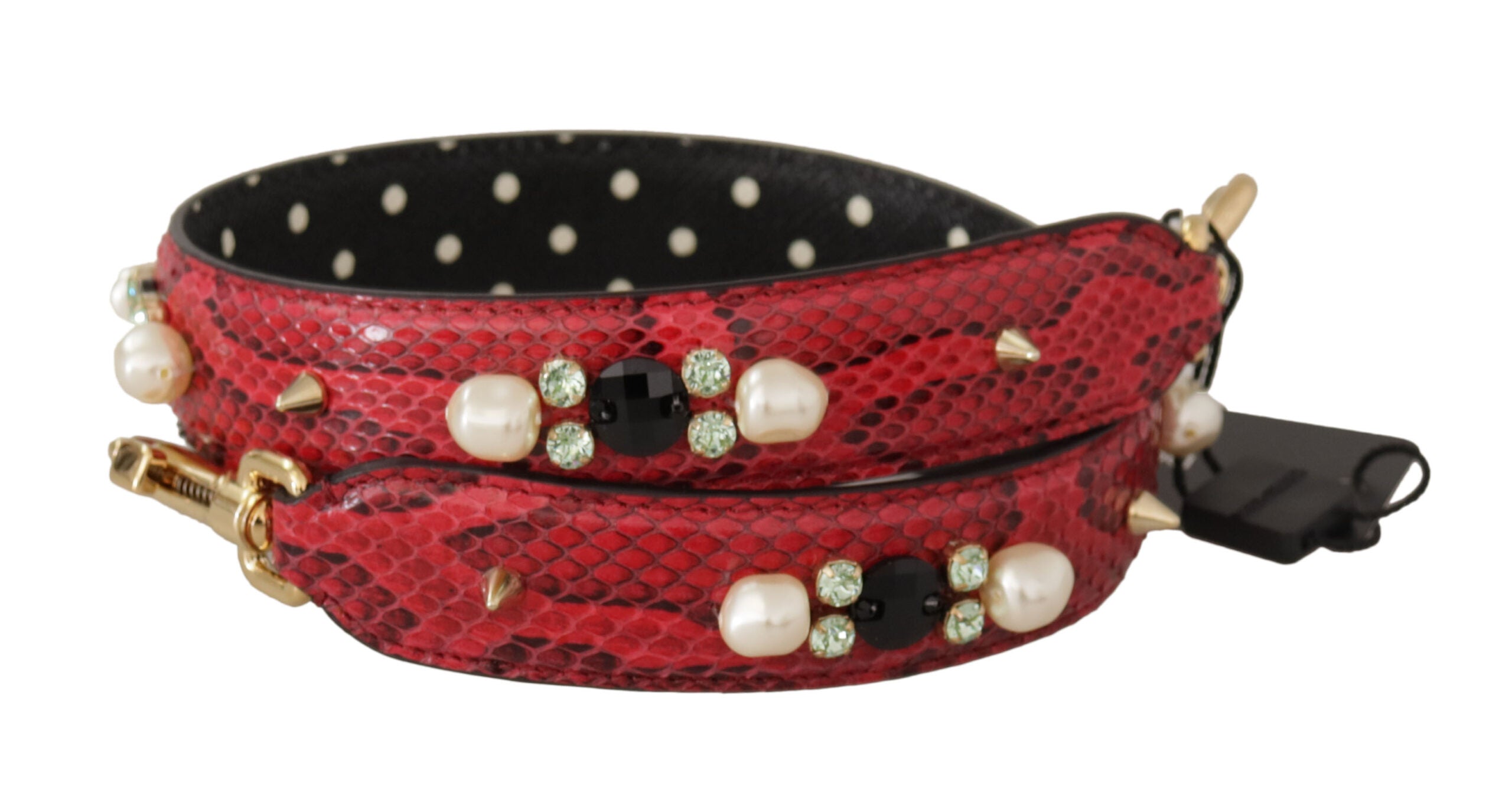 Dolce & Gabbana Red Python Leather with Crystals Reversible Shoulder Strap-2