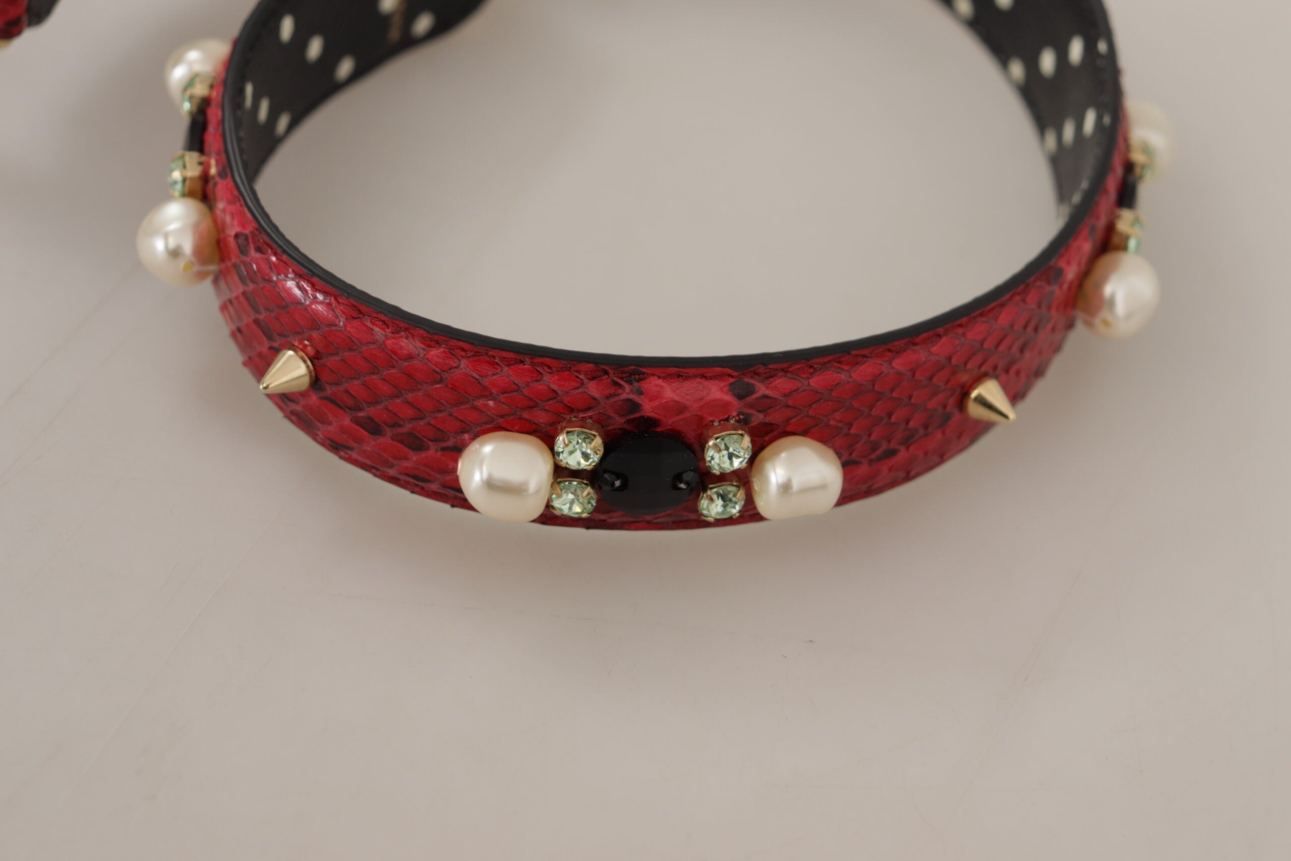 Dolce & Gabbana Red Python Leather with Crystals Reversible Shoulder Strap-5