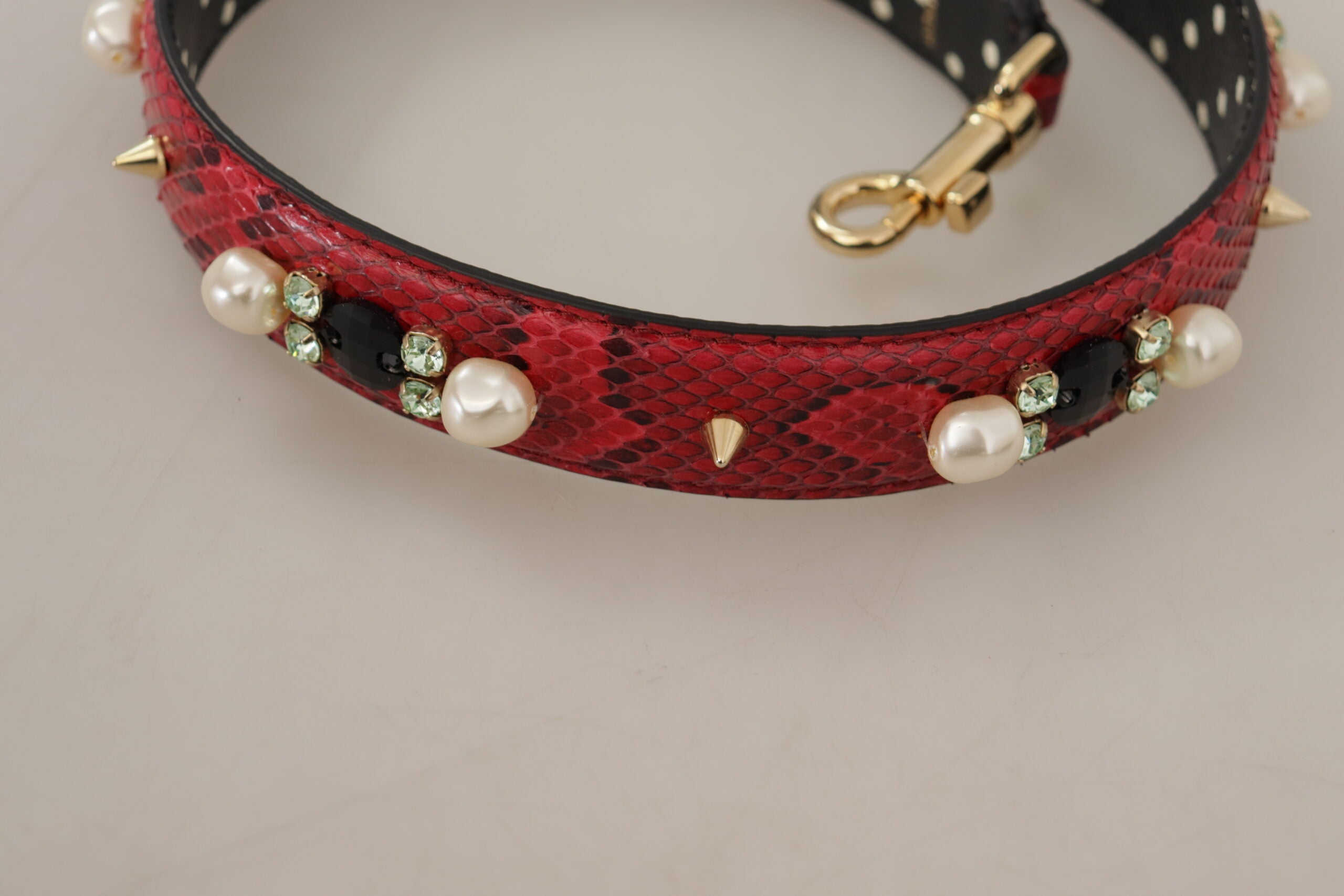 Dolce & Gabbana Red Python Leather with Crystals Reversible Shoulder Strap-6