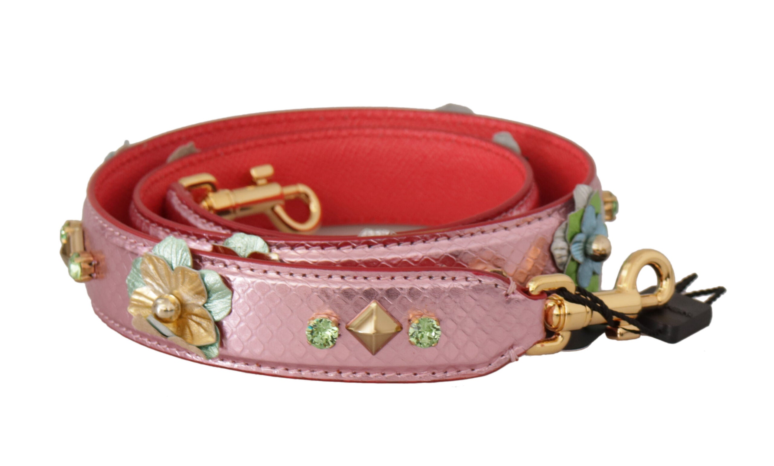 Dolce & Gabbana Metallic Pink Leather Studded Shoulder Strap-1