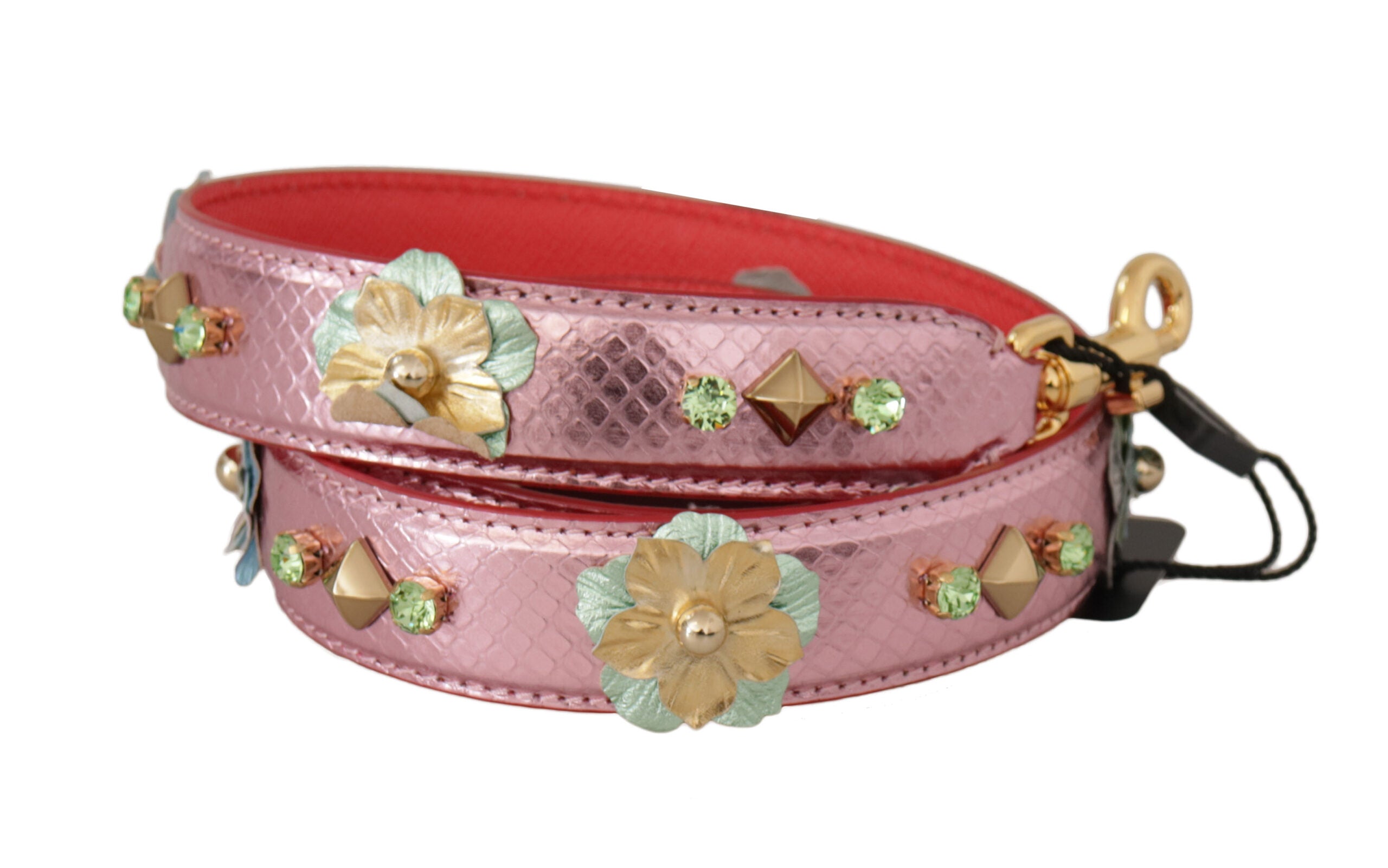 Dolce & Gabbana Metallic Pink Leather Studded Shoulder Strap-2