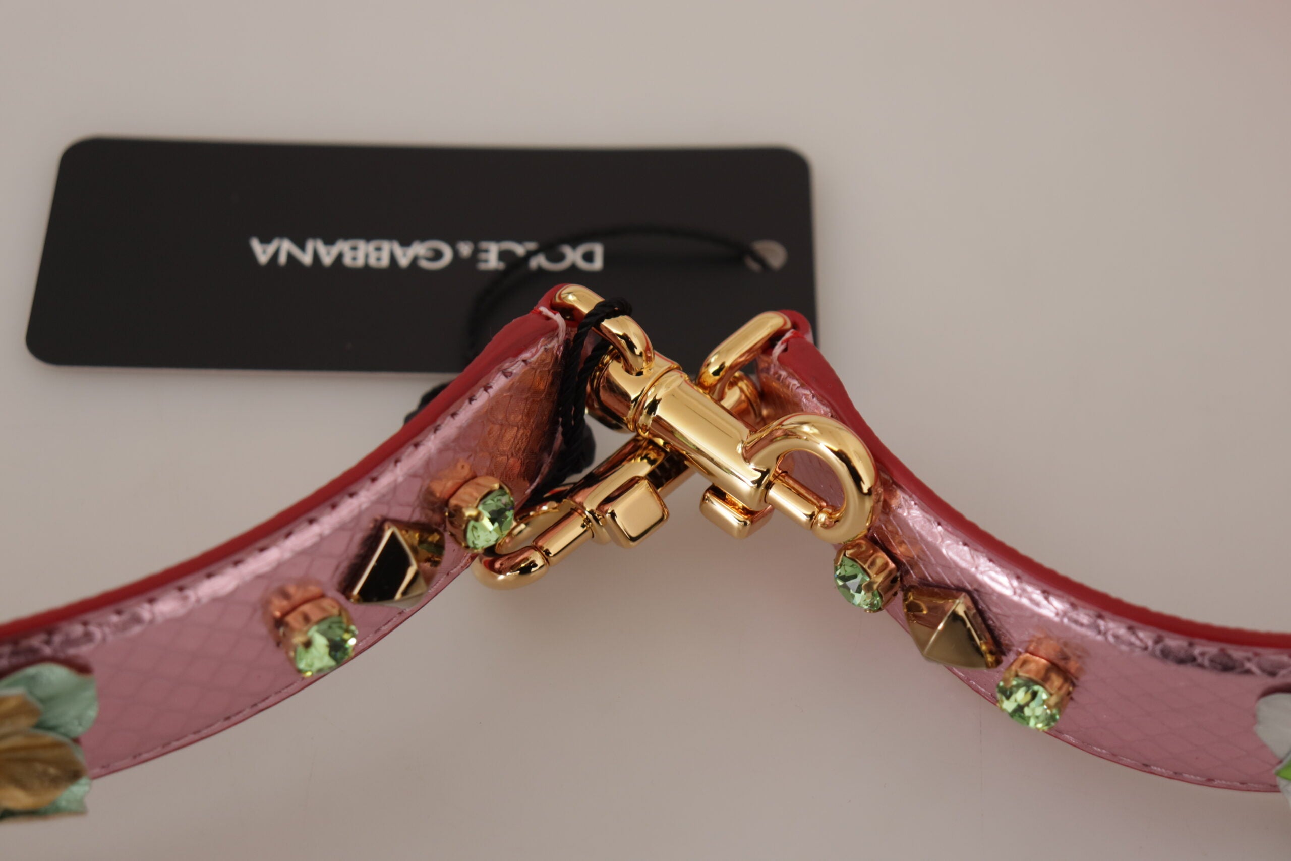 Dolce & Gabbana Metallic Pink Leather Studded Shoulder Strap-3