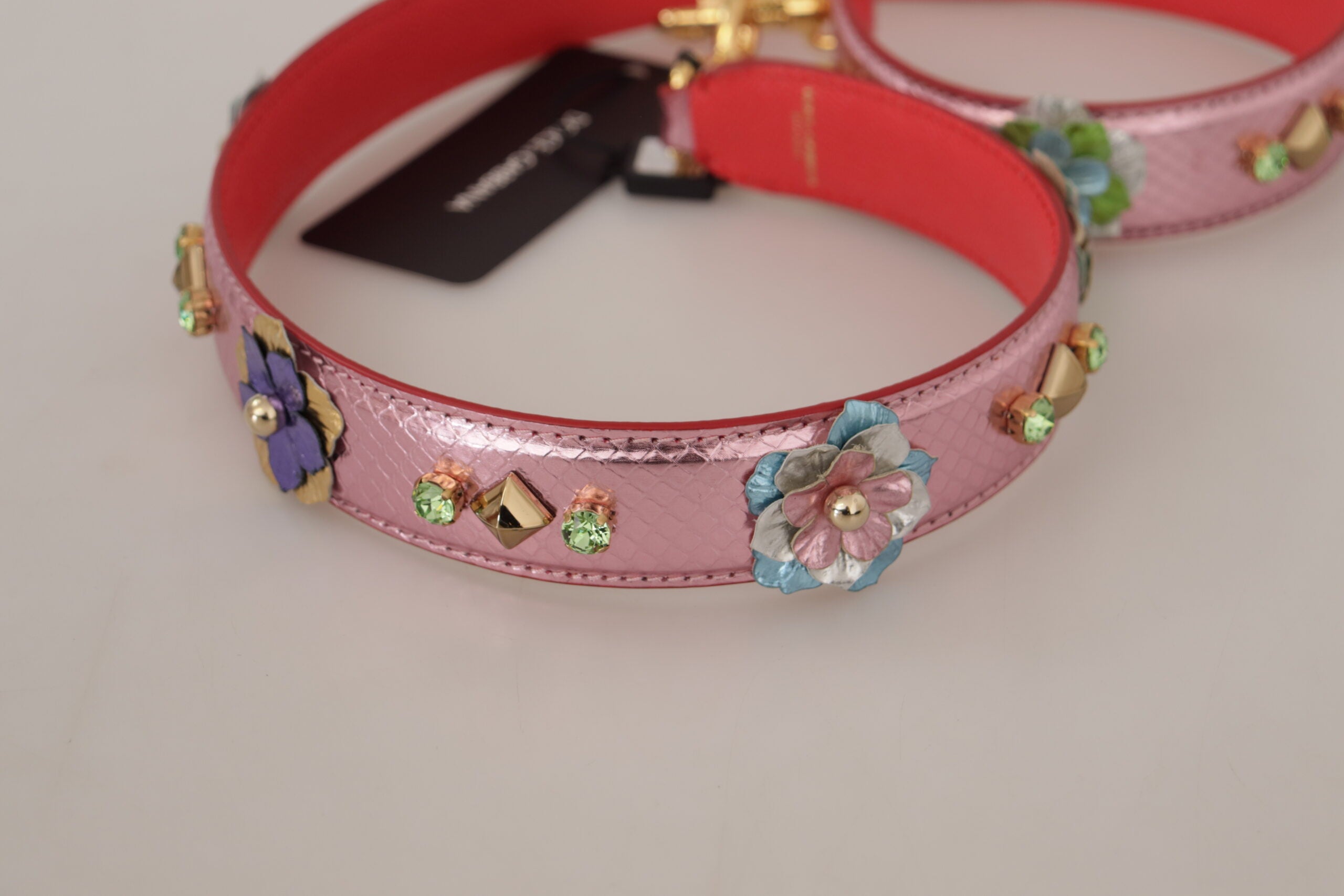 Dolce & Gabbana Metallic Pink Leather Studded Shoulder Strap-4