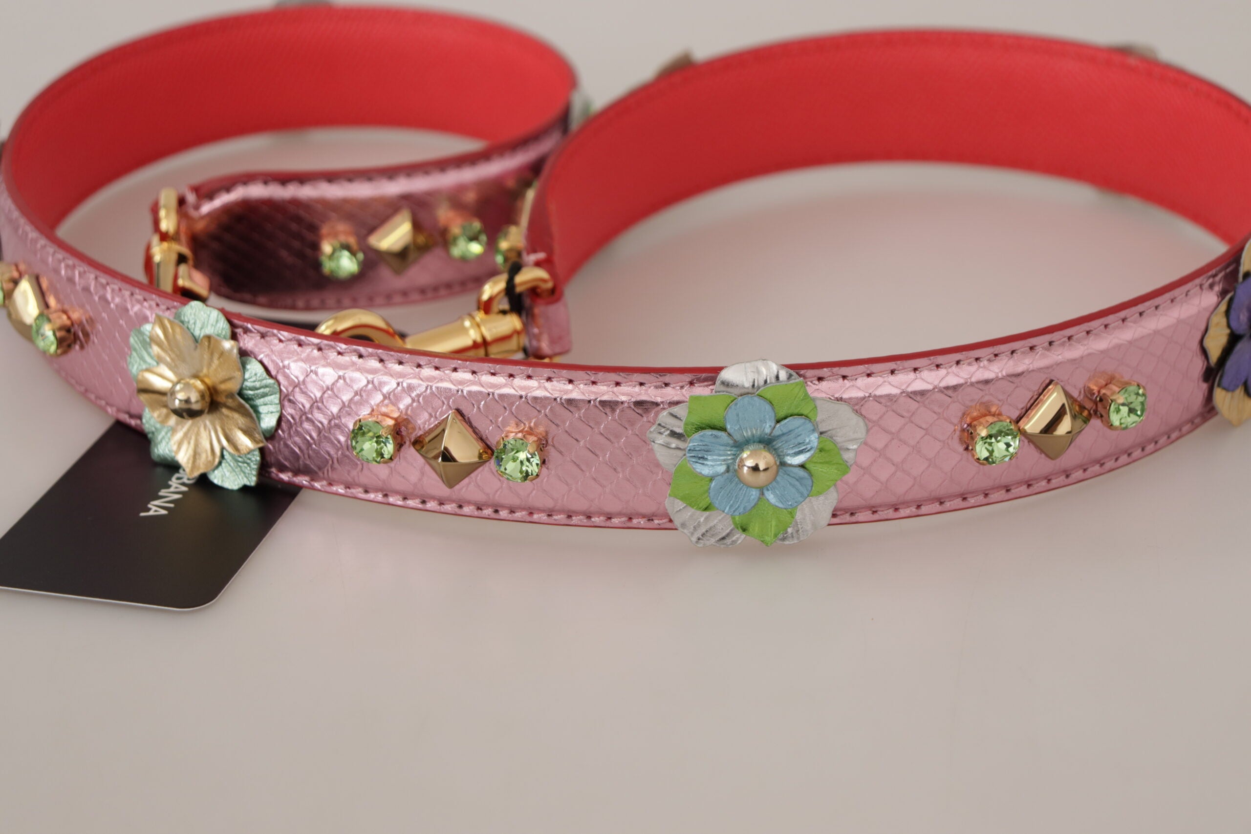 Dolce & Gabbana Metallic Pink Leather Studded Shoulder Strap-5