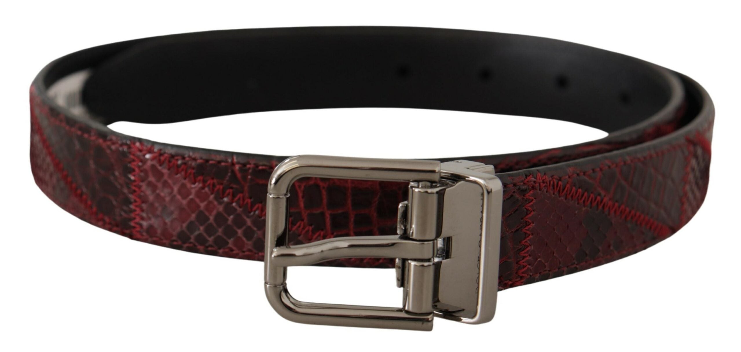 Dolce & Gabbana Red Exotic Leather Belt with Metal Logo Buckle-5