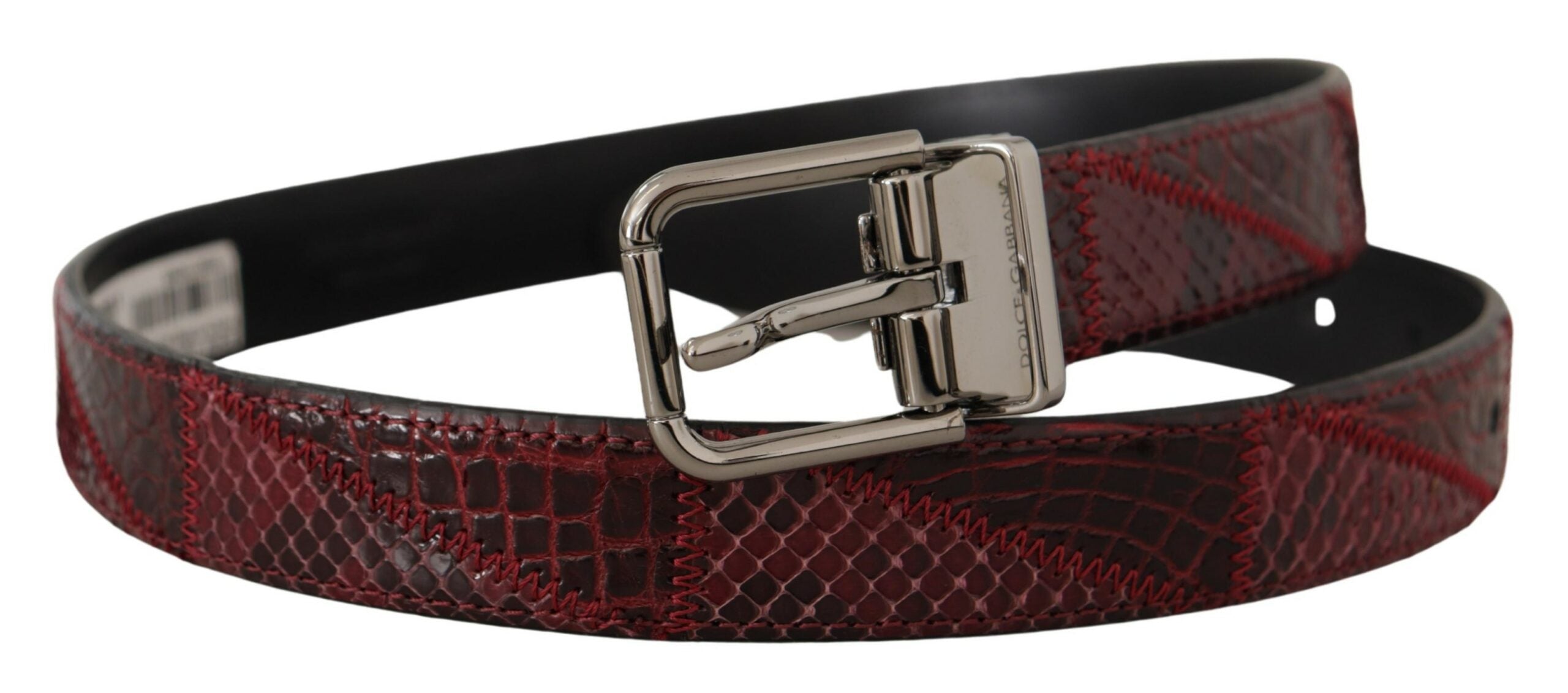 Dolce & Gabbana Red Exotic Leather Belt with Metal Logo Buckle