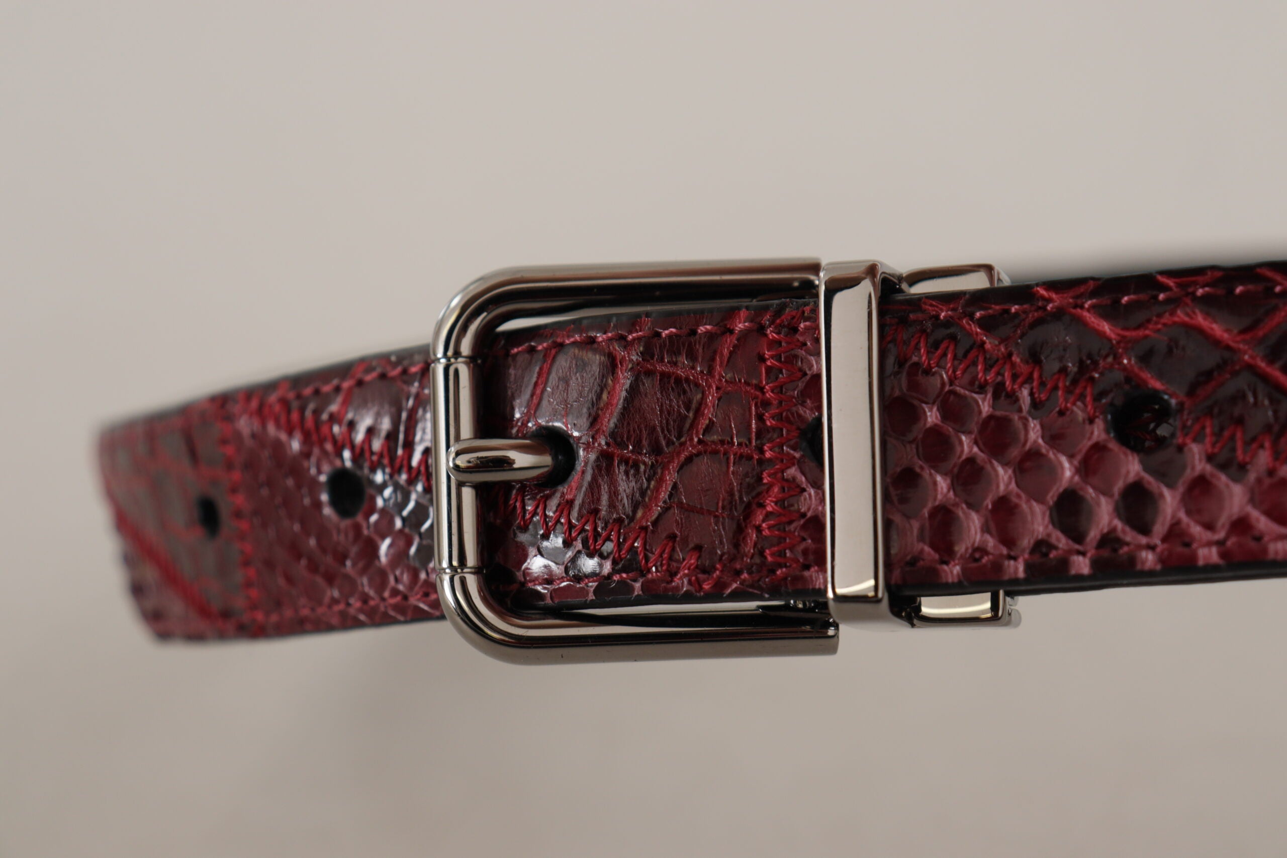 Dolce & Gabbana Red Exotic Leather Belt with Metal Logo Buckle-3