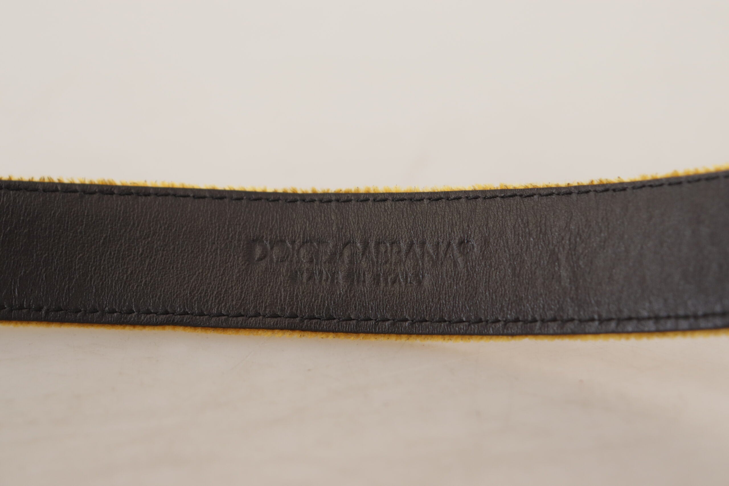 Dolce & Gabbana mustard yellow velvet belt with engraved logo and metal buckle-6