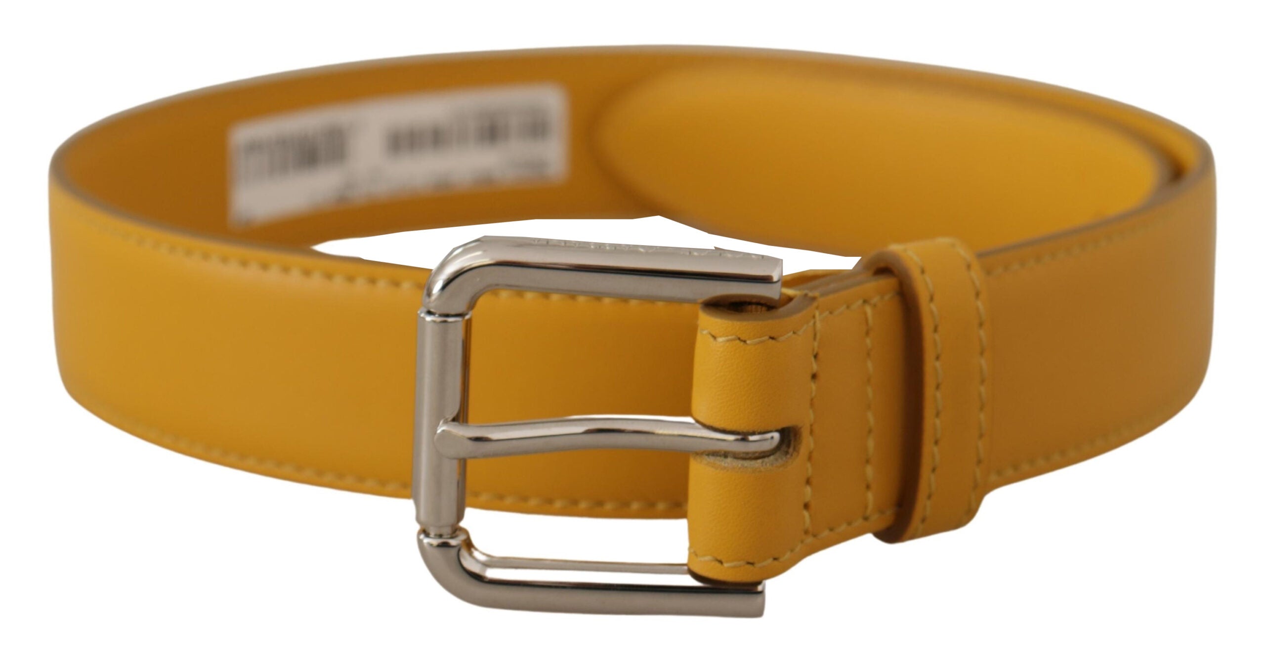 Cinturón de cuero amarillo con hebilla metálica y logotipo plateado de Dolce & Gabbana-1