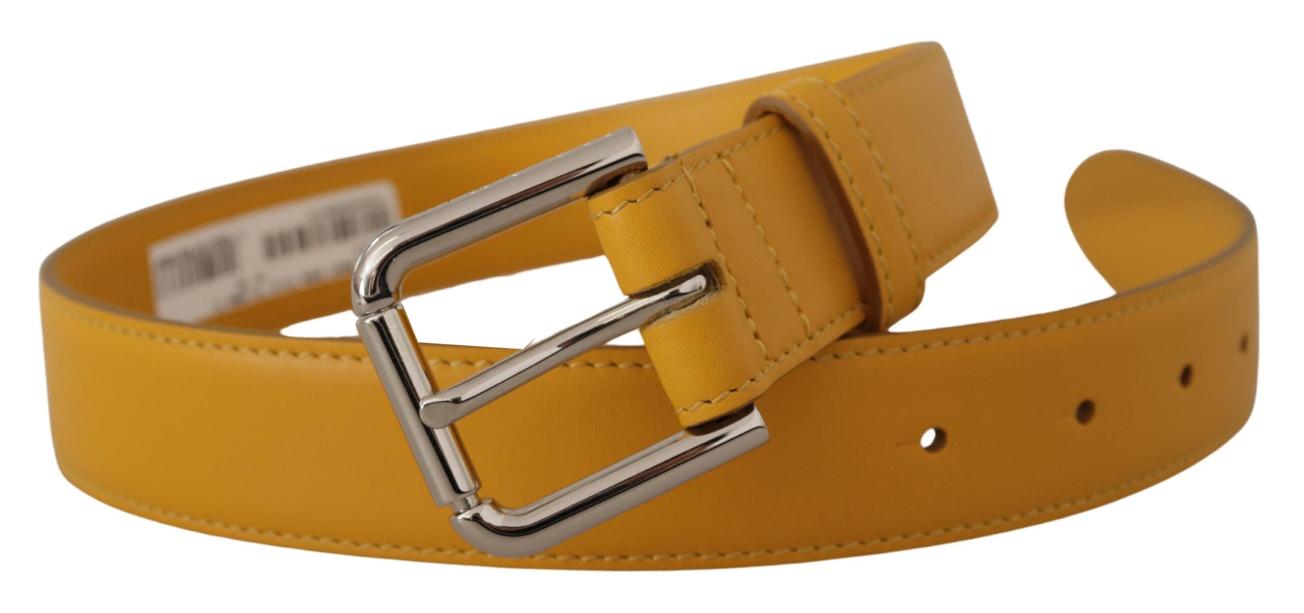 Cinturón de cuero amarillo con hebilla metálica y logotipo plateado de Dolce & Gabbana-2