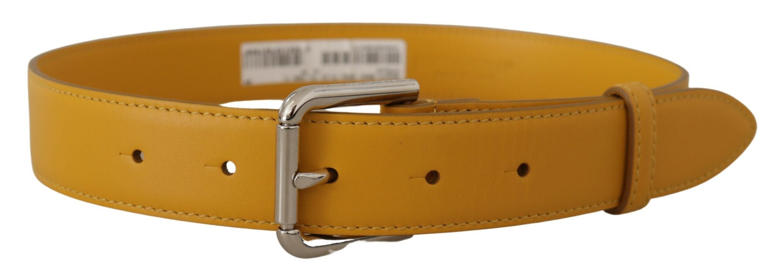 Cinturón de cuero amarillo con hebilla metálica y logotipo plateado de Dolce & Gabbana-3