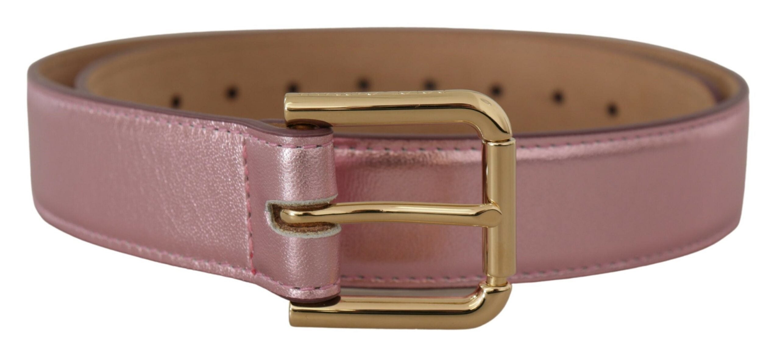 Dolce & Gabbana Metallic Pink Poliertes Leder Logo Metallschnalle Gürtel-1