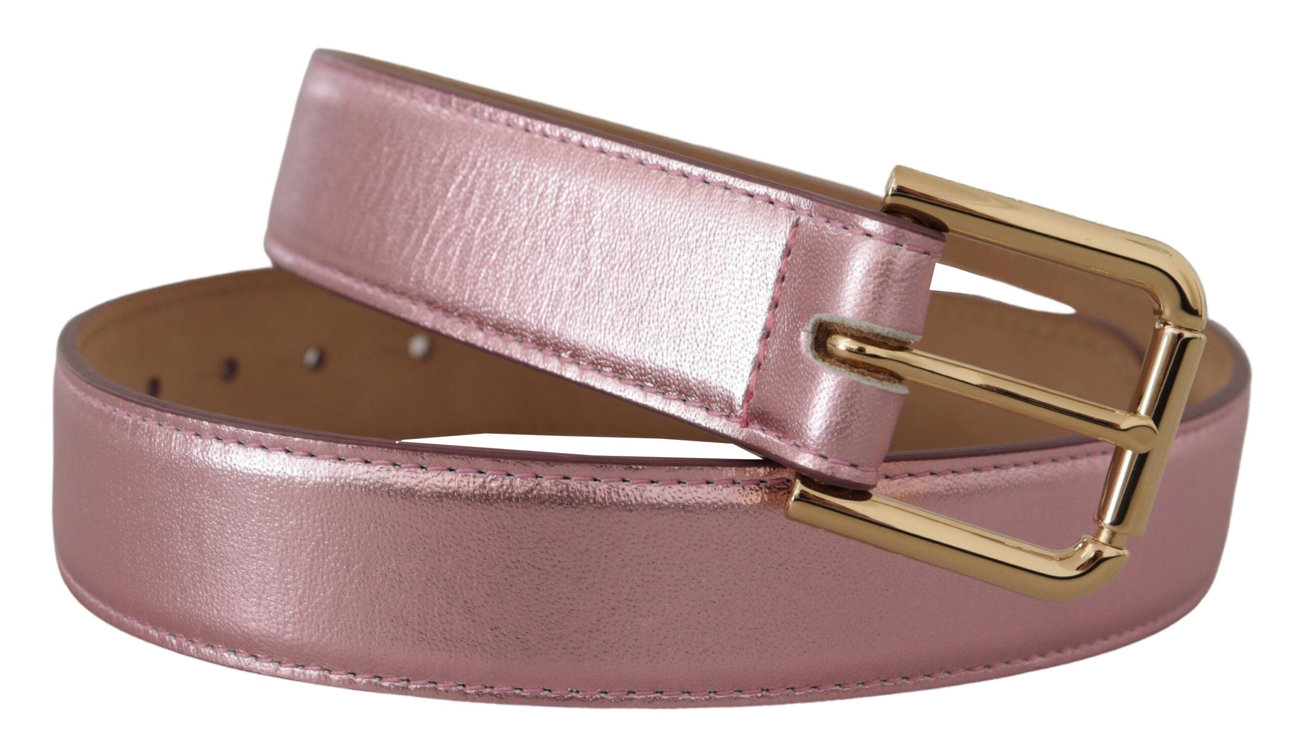 Dolce & Gabbana Metallic Pink Poliertes Leder Logo Metallschnalle Gürtel-2