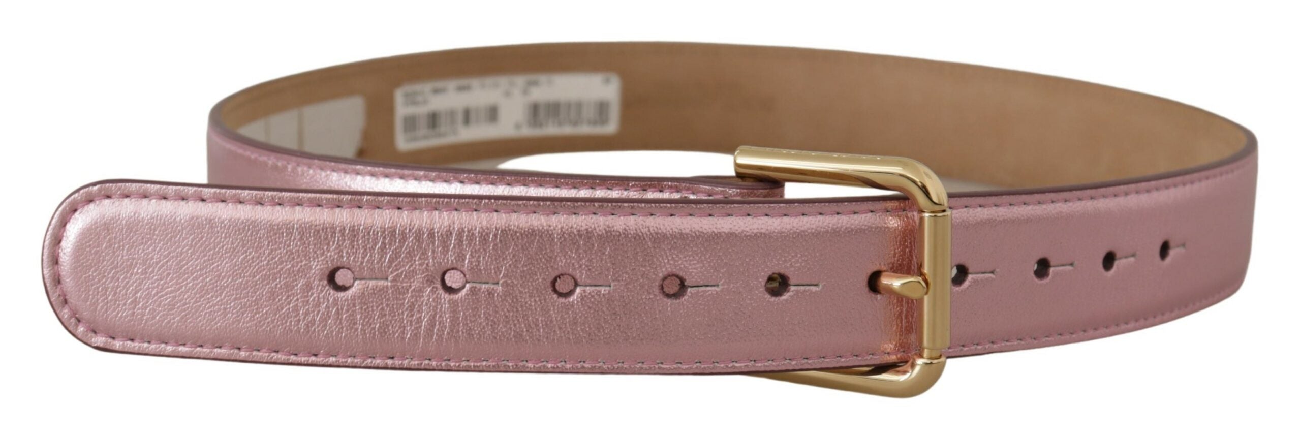 Dolce & Gabbana Metallic Pink Poliertes Leder Logo Metallschnalle Gürtel-3