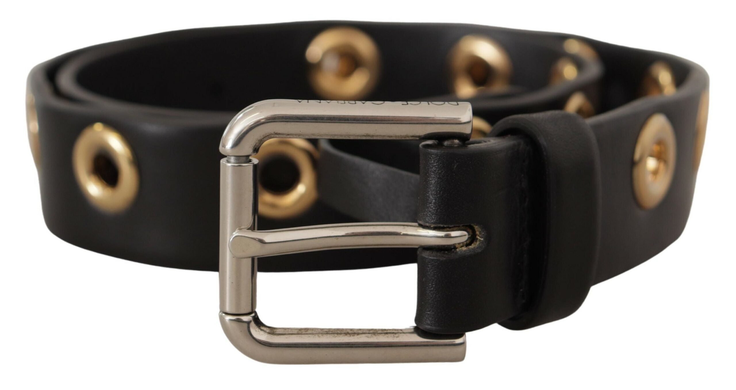 Dolce & Gabbana black leather eyelet belt with silver-tone metal buckle-1