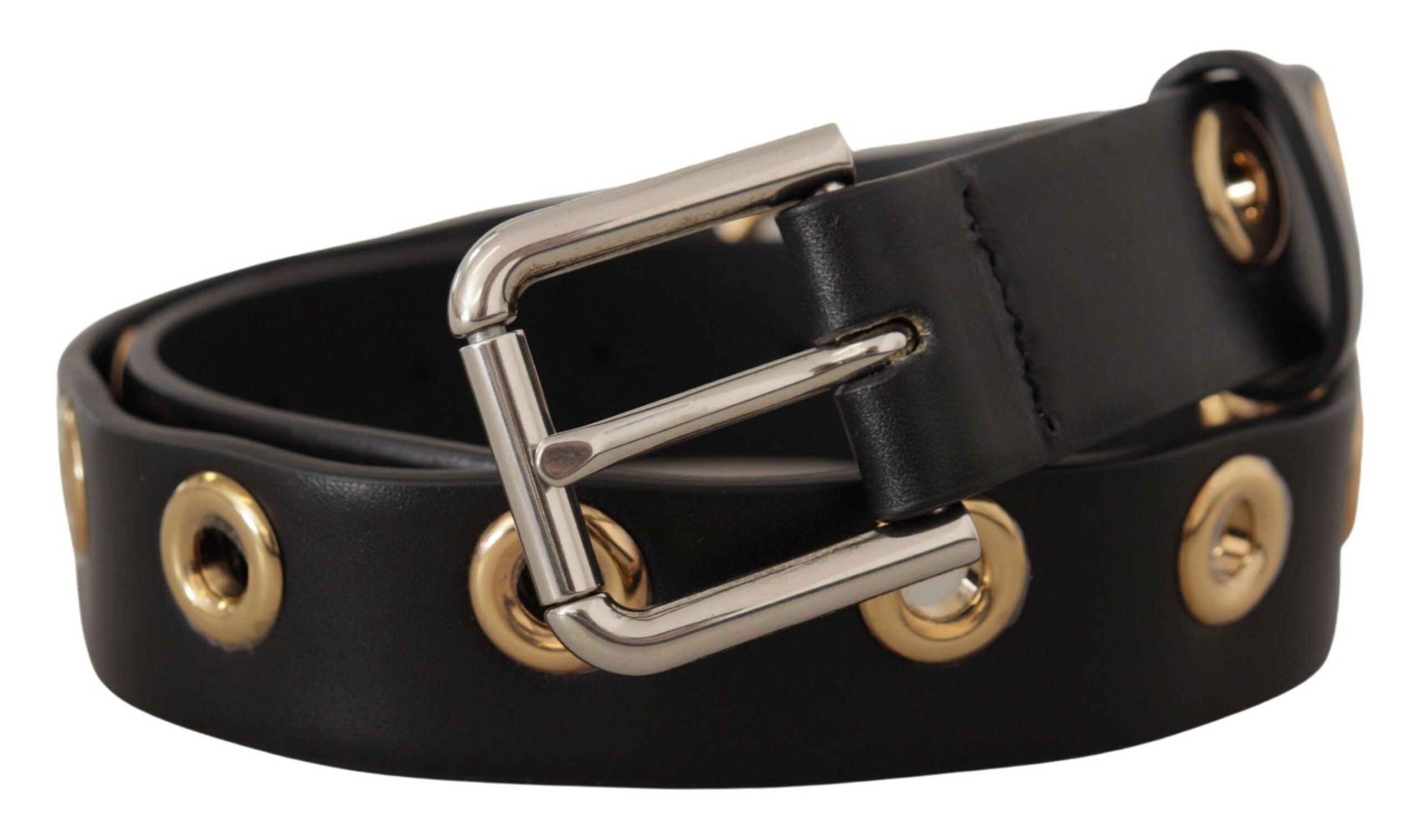Dolce & Gabbana black leather eyelet belt with silver-tone metal buckle-2