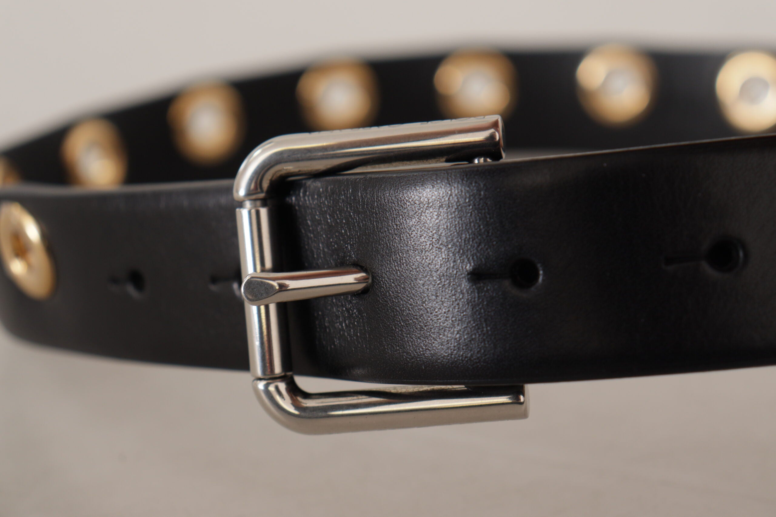Dolce & Gabbana black leather eyelet belt with silver-tone metal buckle-4