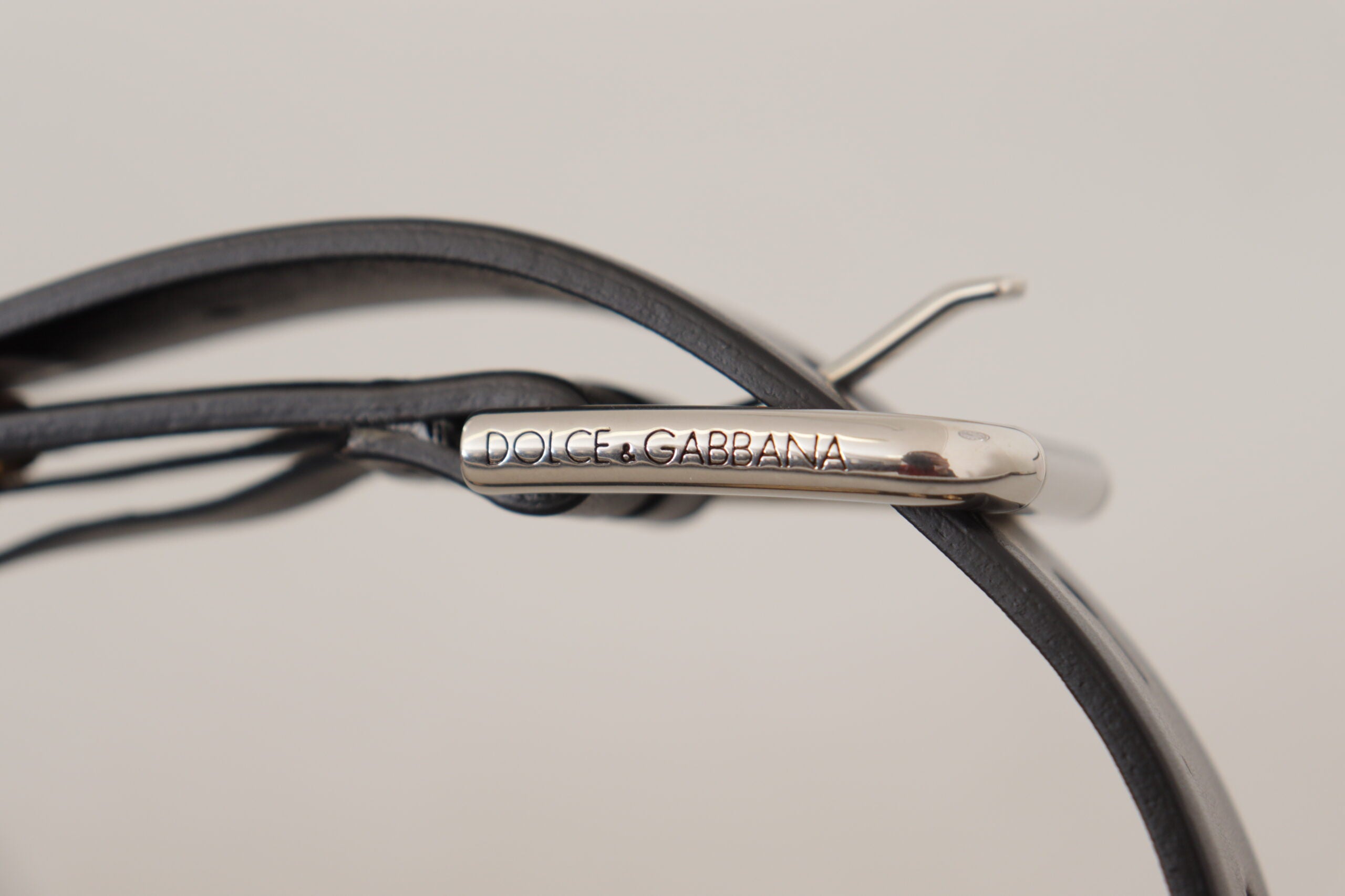 Dolce & Gabbana black leather eyelet belt with silver-tone metal buckle-5