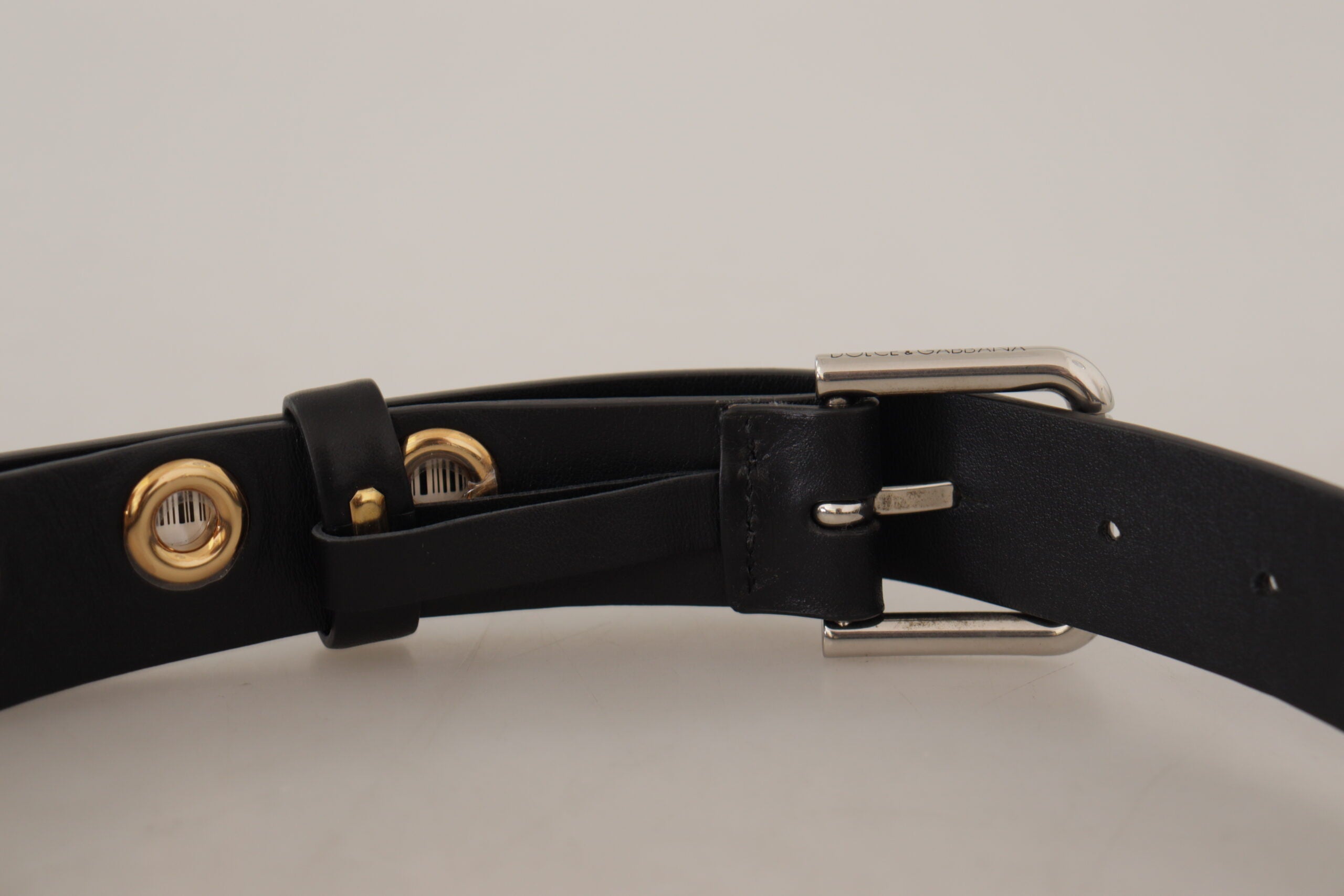 Dolce & Gabbana black leather eyelet belt with silver-tone metal buckle-6