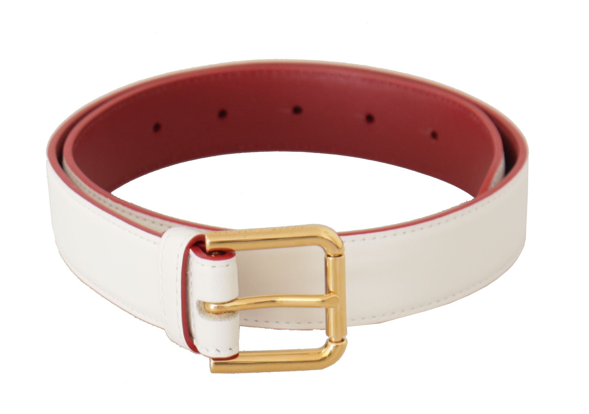 Cinturón Dolce & Gabbana de piel de becerro blanca bicolor con hebilla metálica dorada-1