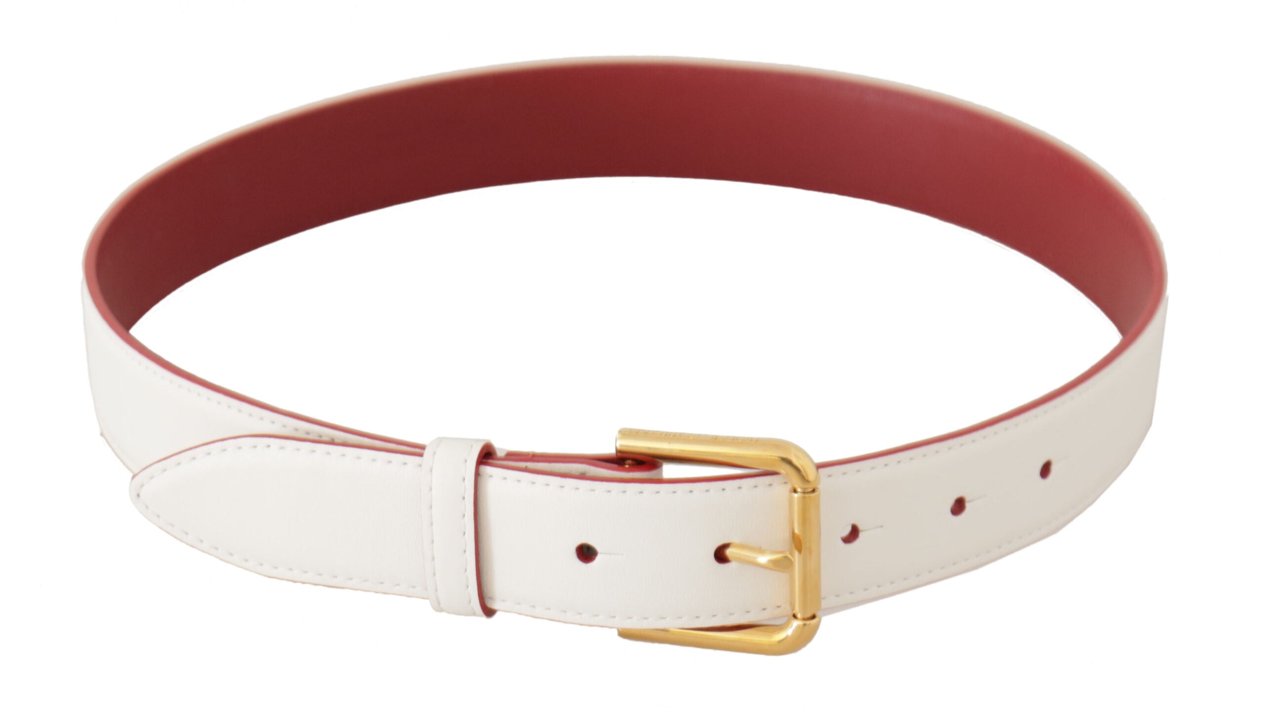 Cinturón Dolce & Gabbana de piel de becerro blanca bicolor con hebilla metálica dorada-3