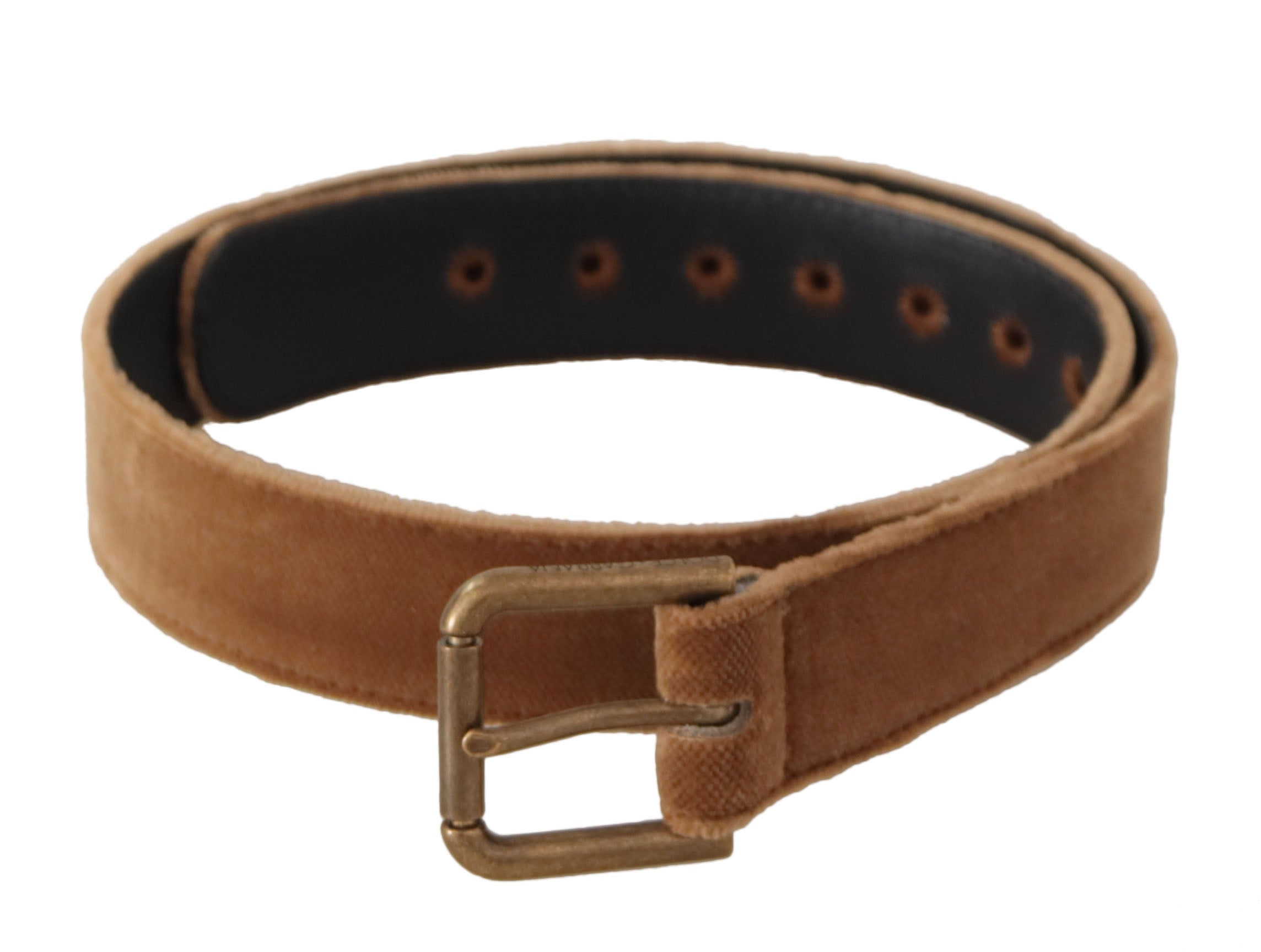 Dolce & Gabbana Brown Velvet Bronze Vintage Logo Metal Buckle Belt-1