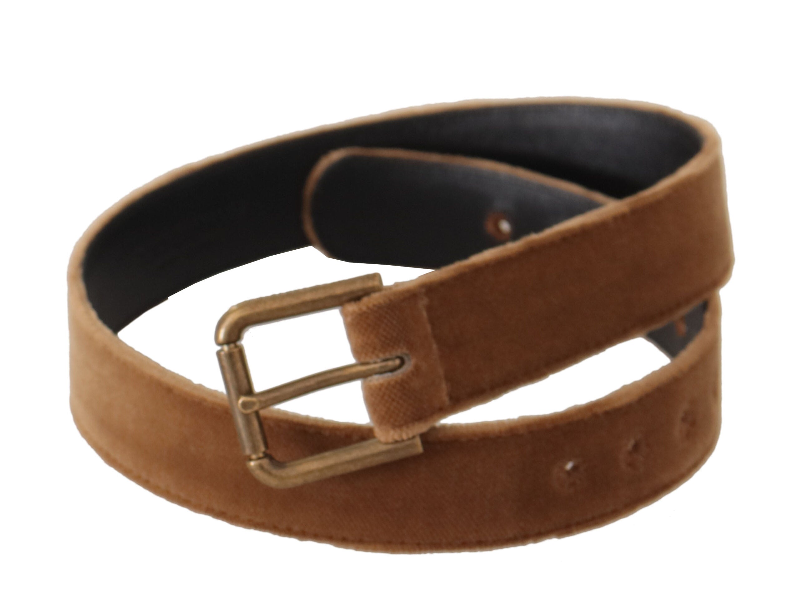 Dolce & Gabbana Brown Velvet Bronze Vintage Logo Metal Buckle Belt-2